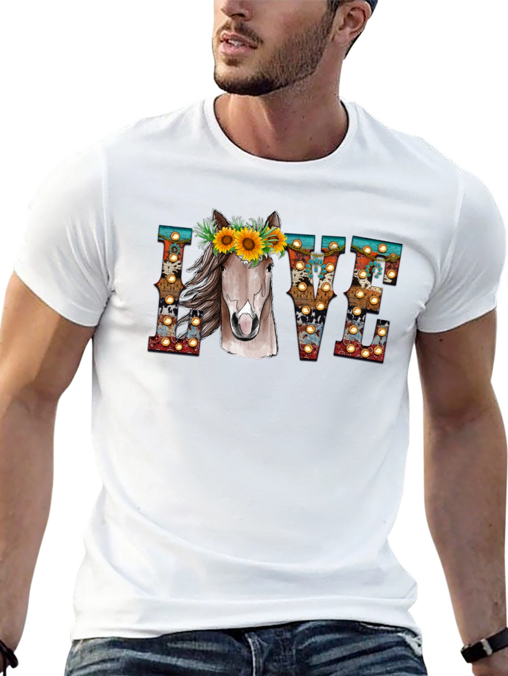 LOVE Horse Sunflower Graphic T-Shirt