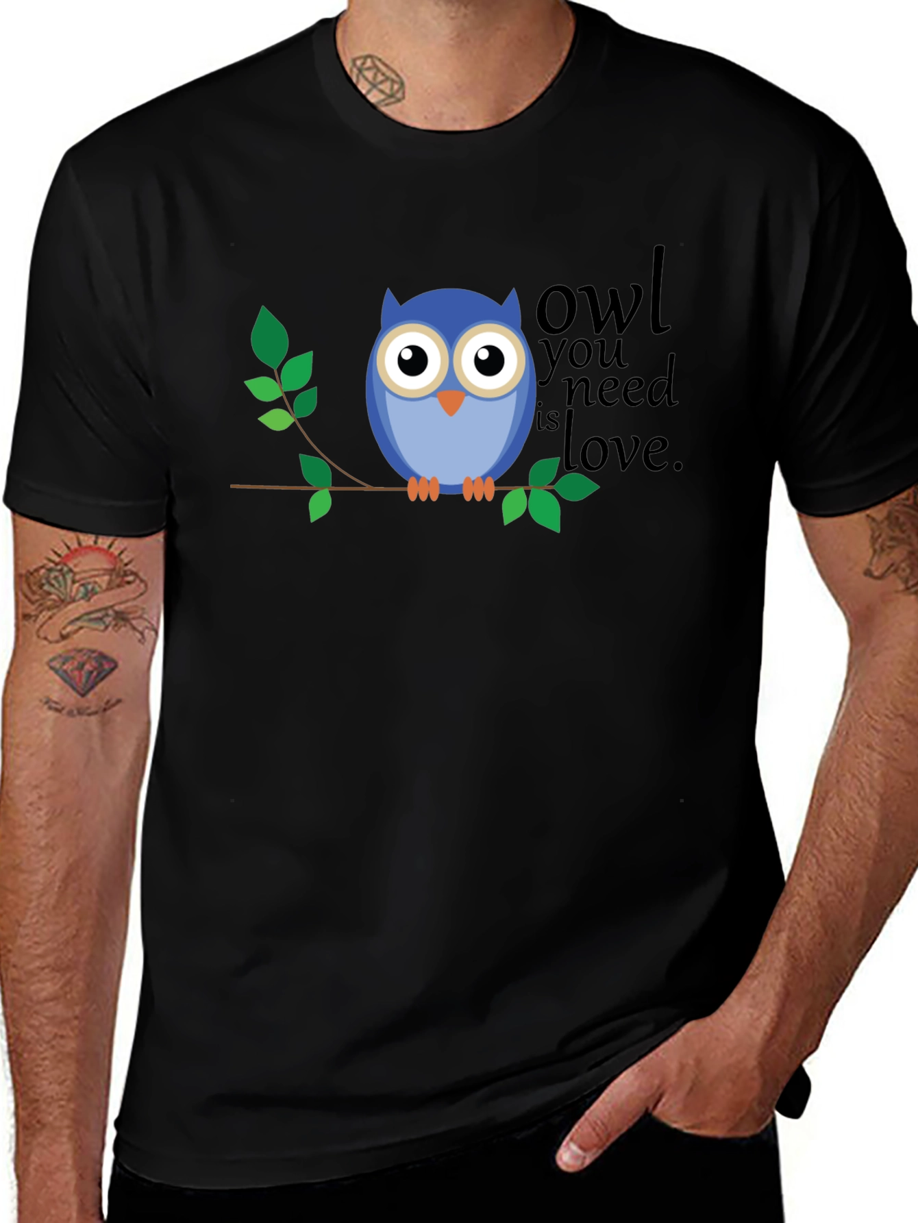 Owl You Need Is Love Graphic T-Shirt - Black