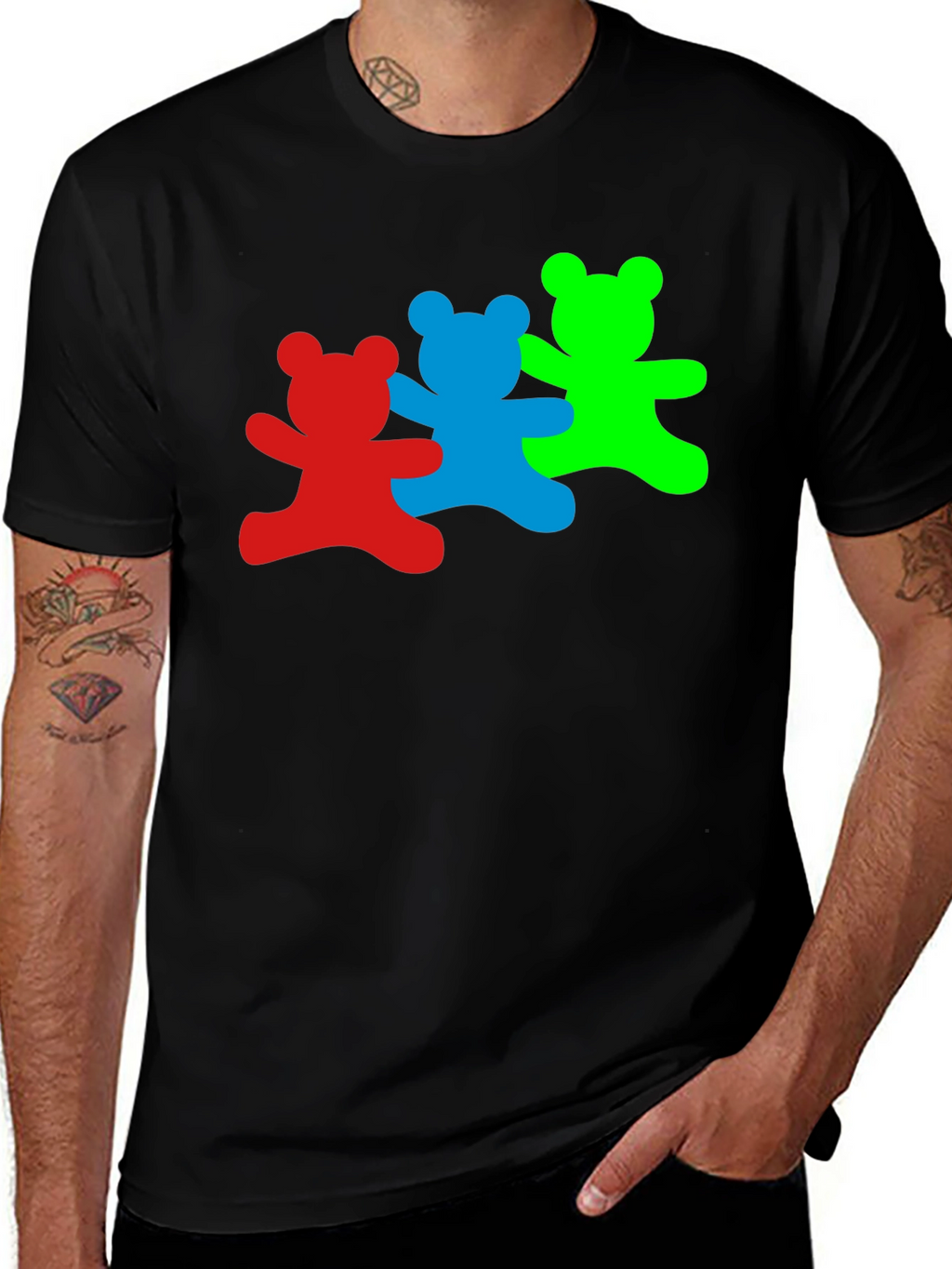 Dancing Bears Graphic Tee - Black Cotton T-Shirt