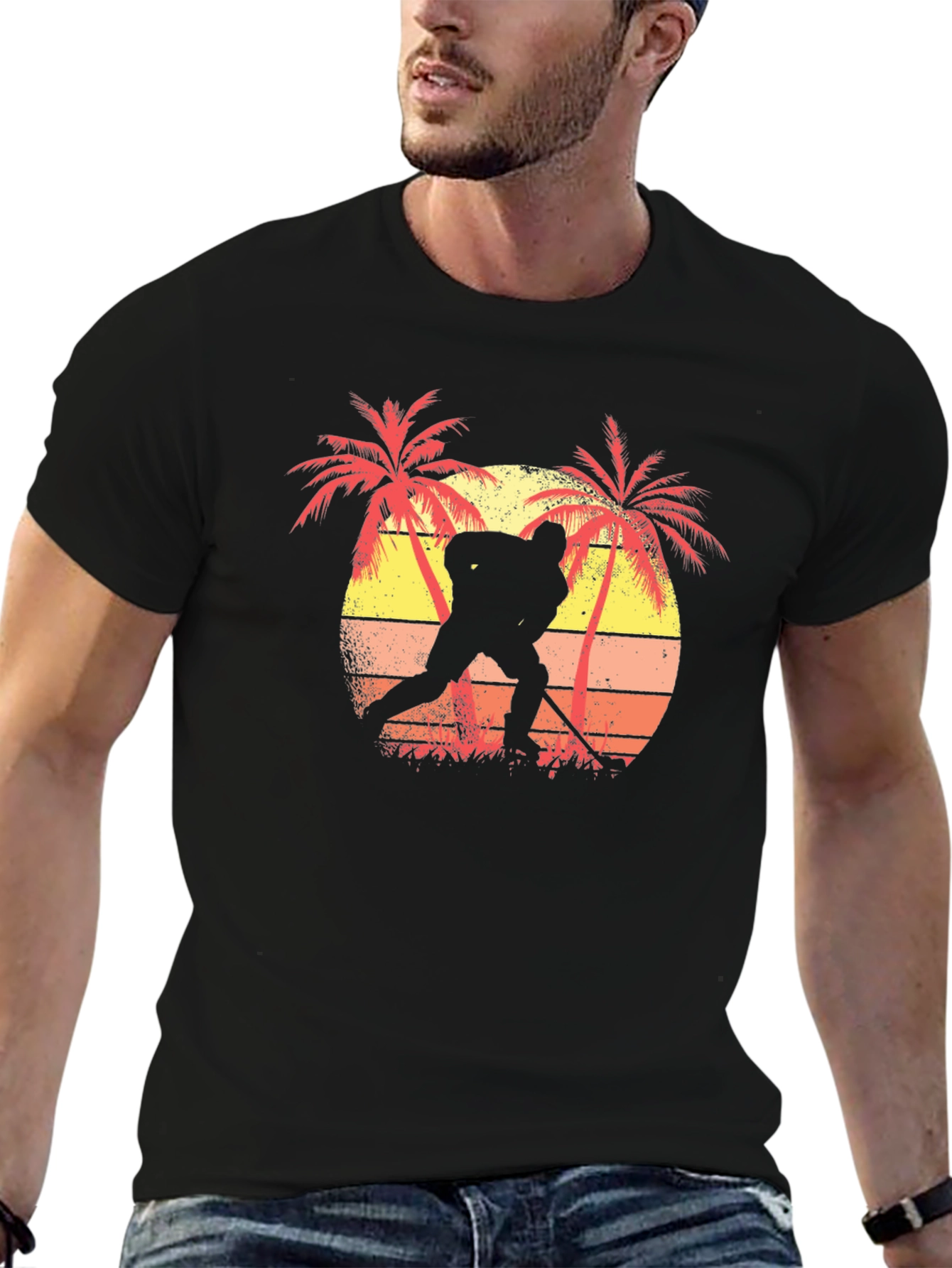 Tropical Hockey Player Graphic Tee