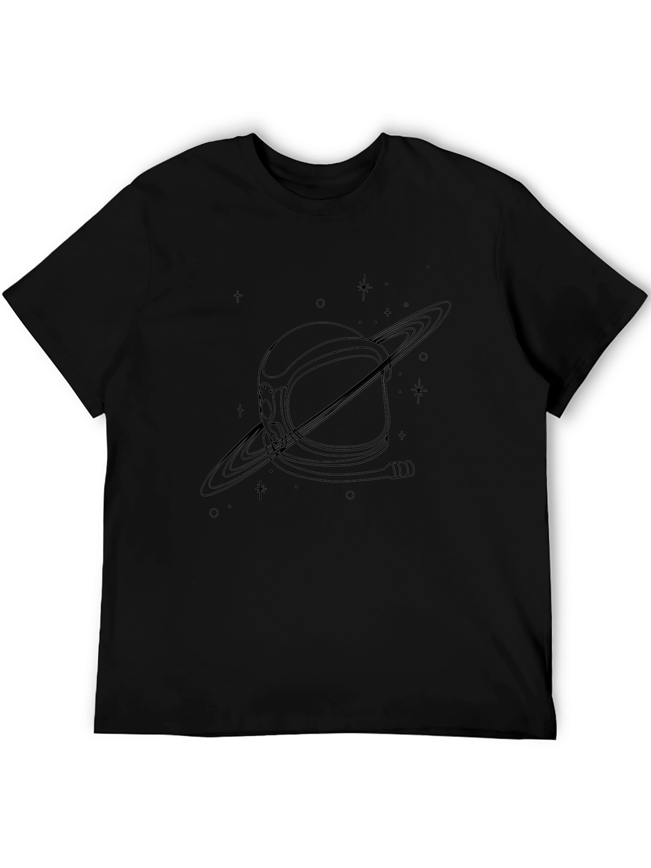 Astronaut Helmet Saturn Graphic Tee - Black