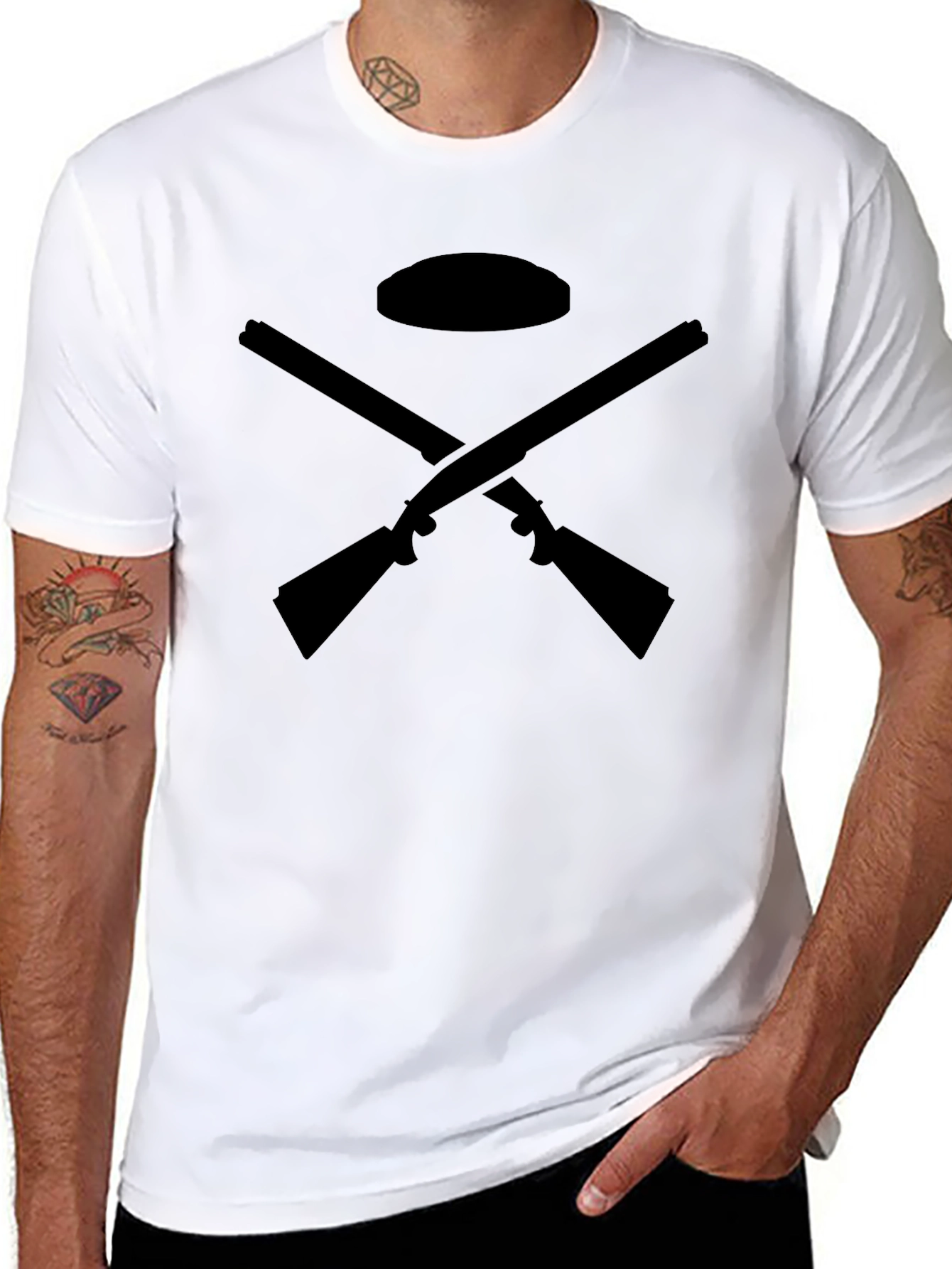 Black T-Shirt with Crossed Rifles Design