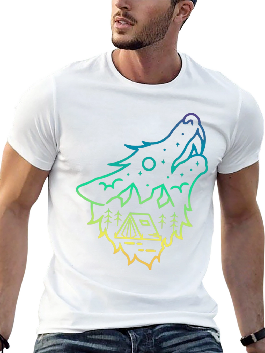 Wolf Howl Camping Tee - Gradient Outline Design