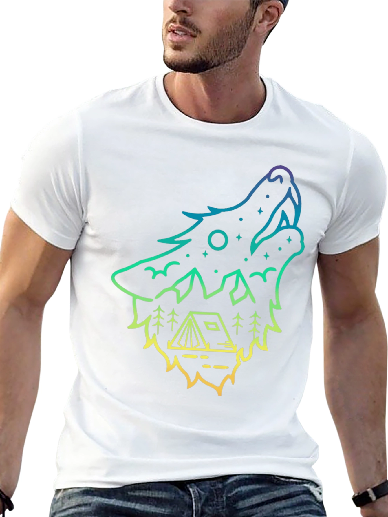 Wolf Howl Camping Tee - Gradient Outline Design