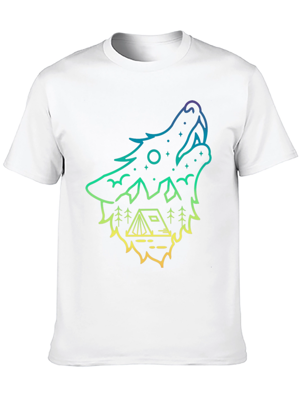 Wolf Howl Camping Tee - Gradient Outline Design