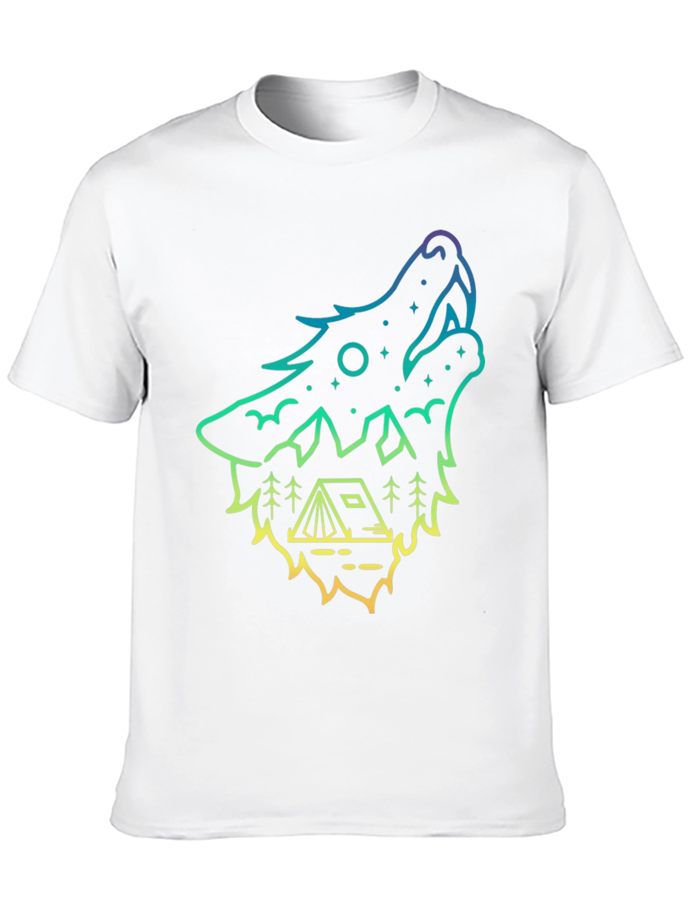 Wolf Howl Camping Tee - Gradient Outline Design