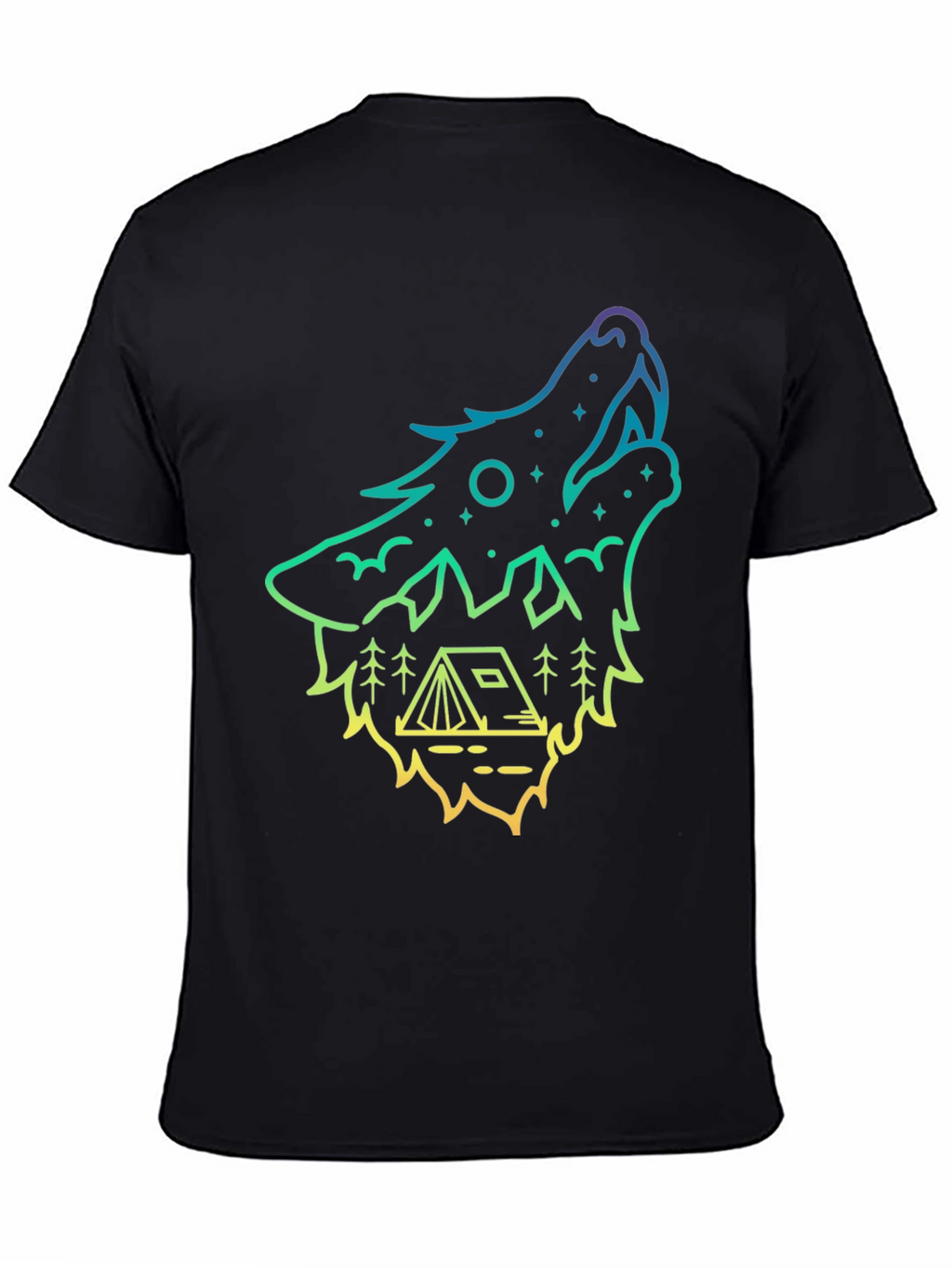 Wolf Howl Camping Tee - Gradient Outline Design