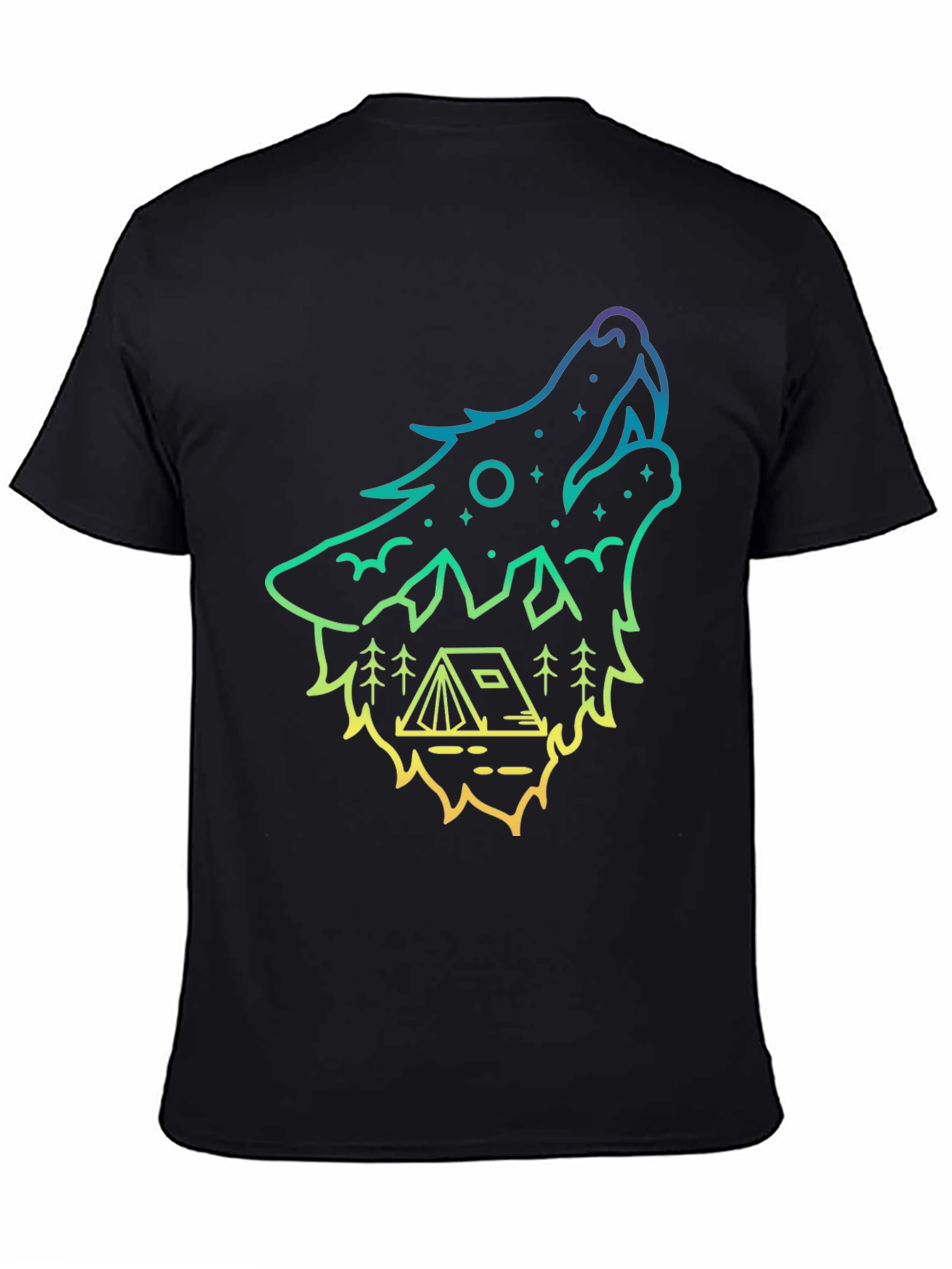 Wolf Howl Camping Tee - Gradient Outline Design