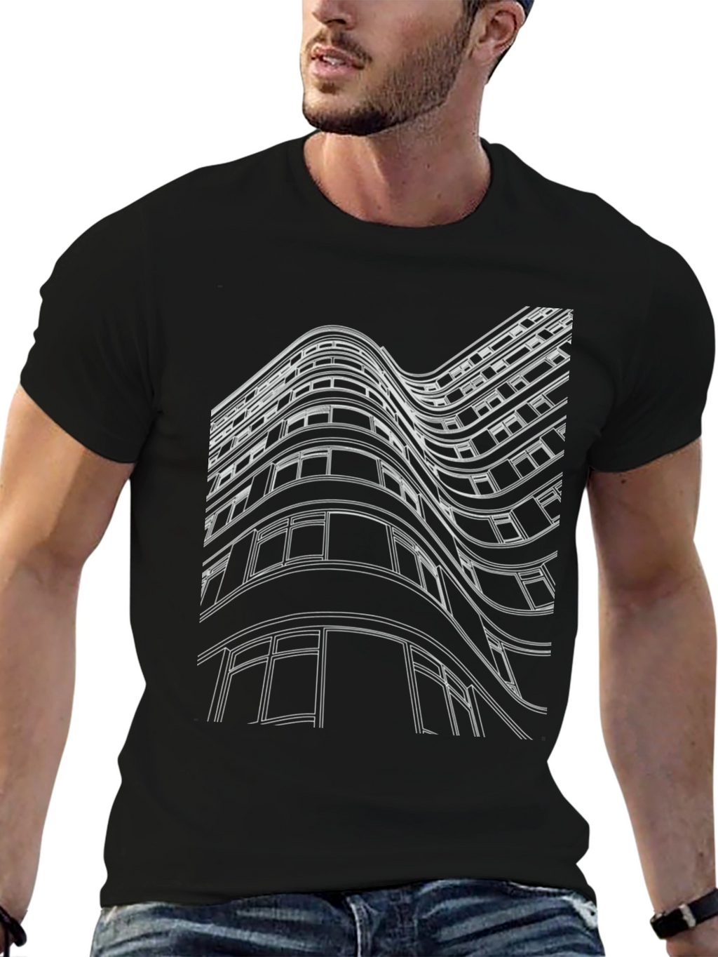 Abstract Building Graphic Tee - Black