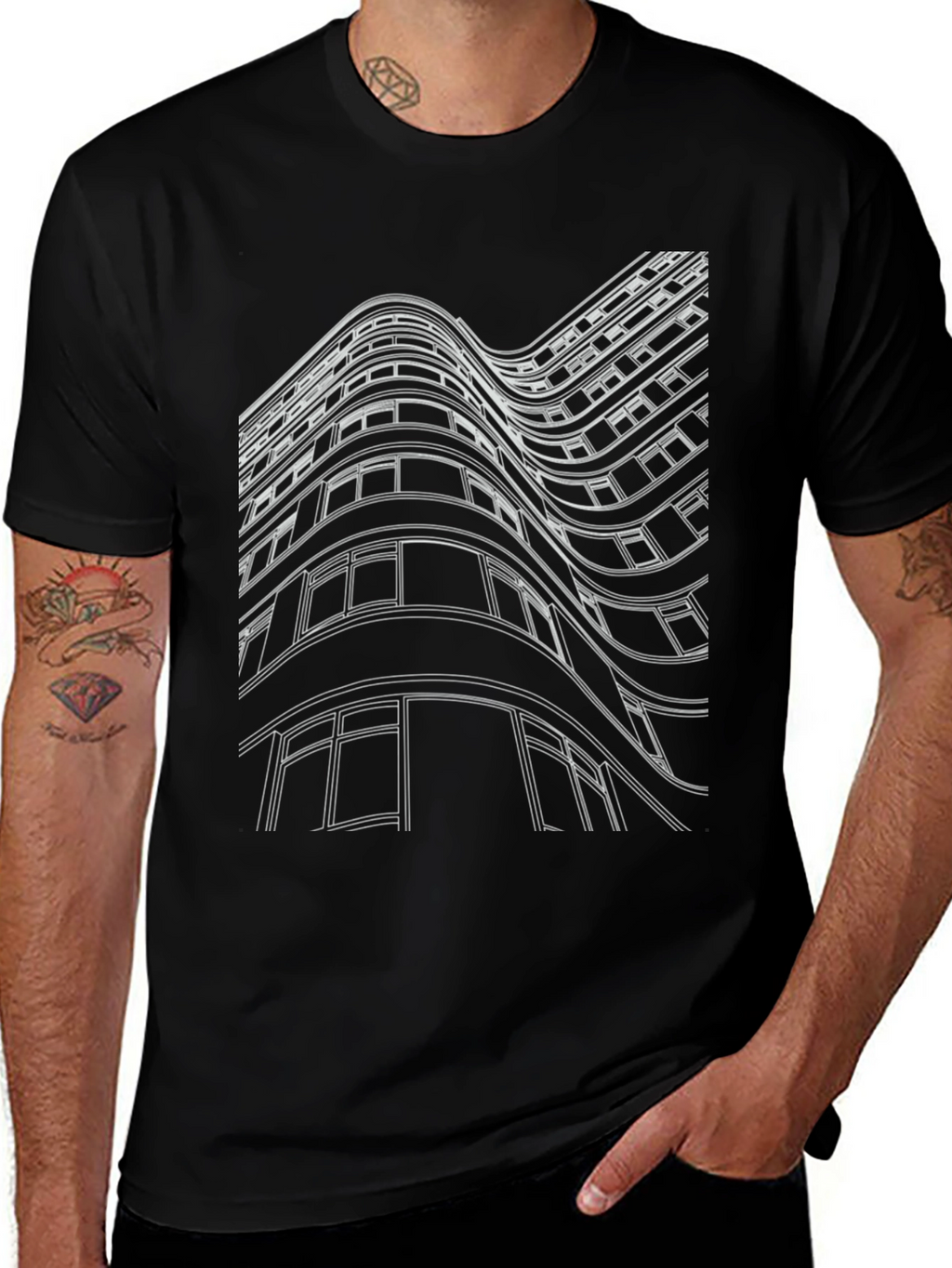 Abstract Building Graphic Tee - Black