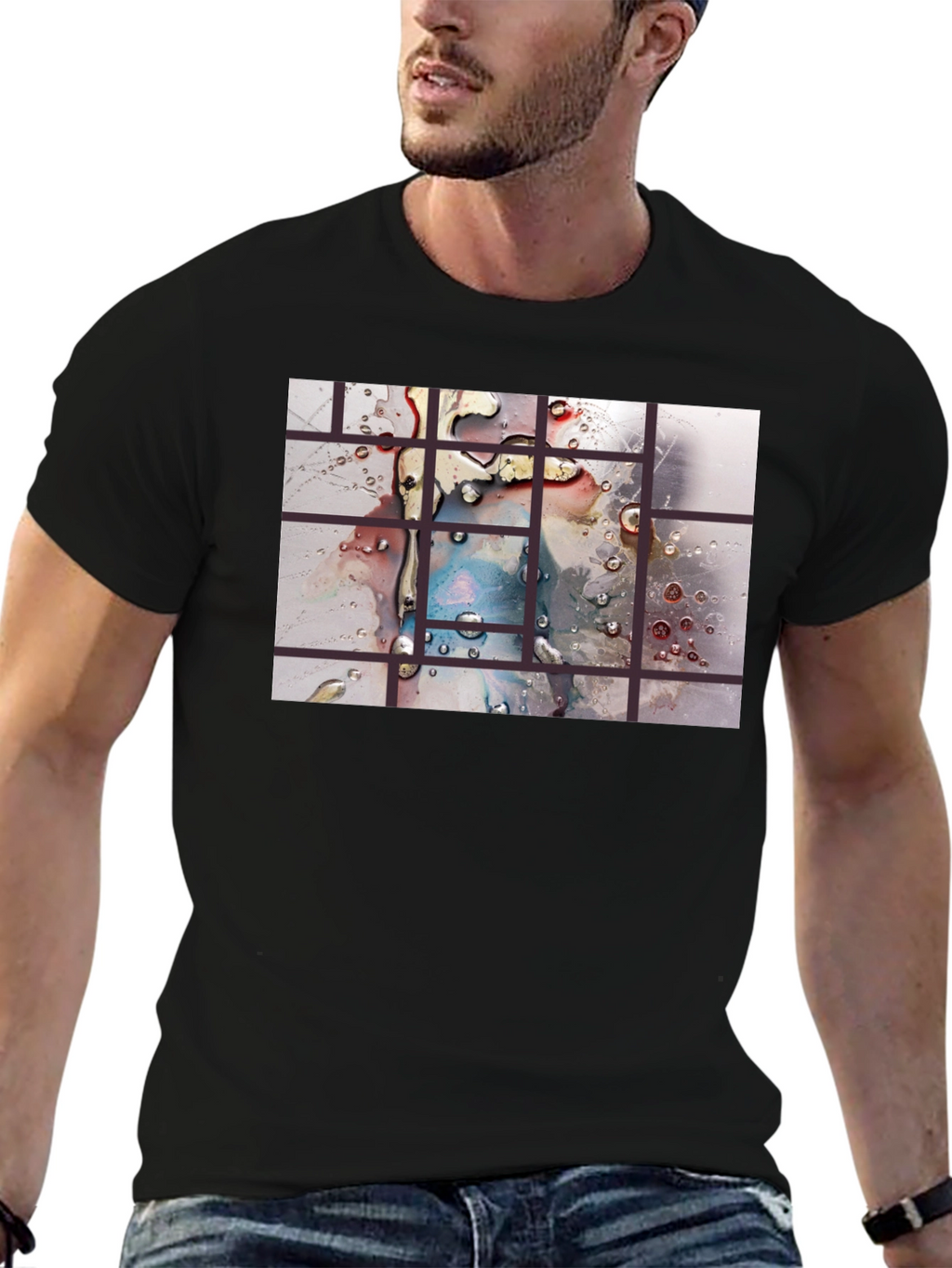 Abstract Water Droplet Grid Black T-Shirt