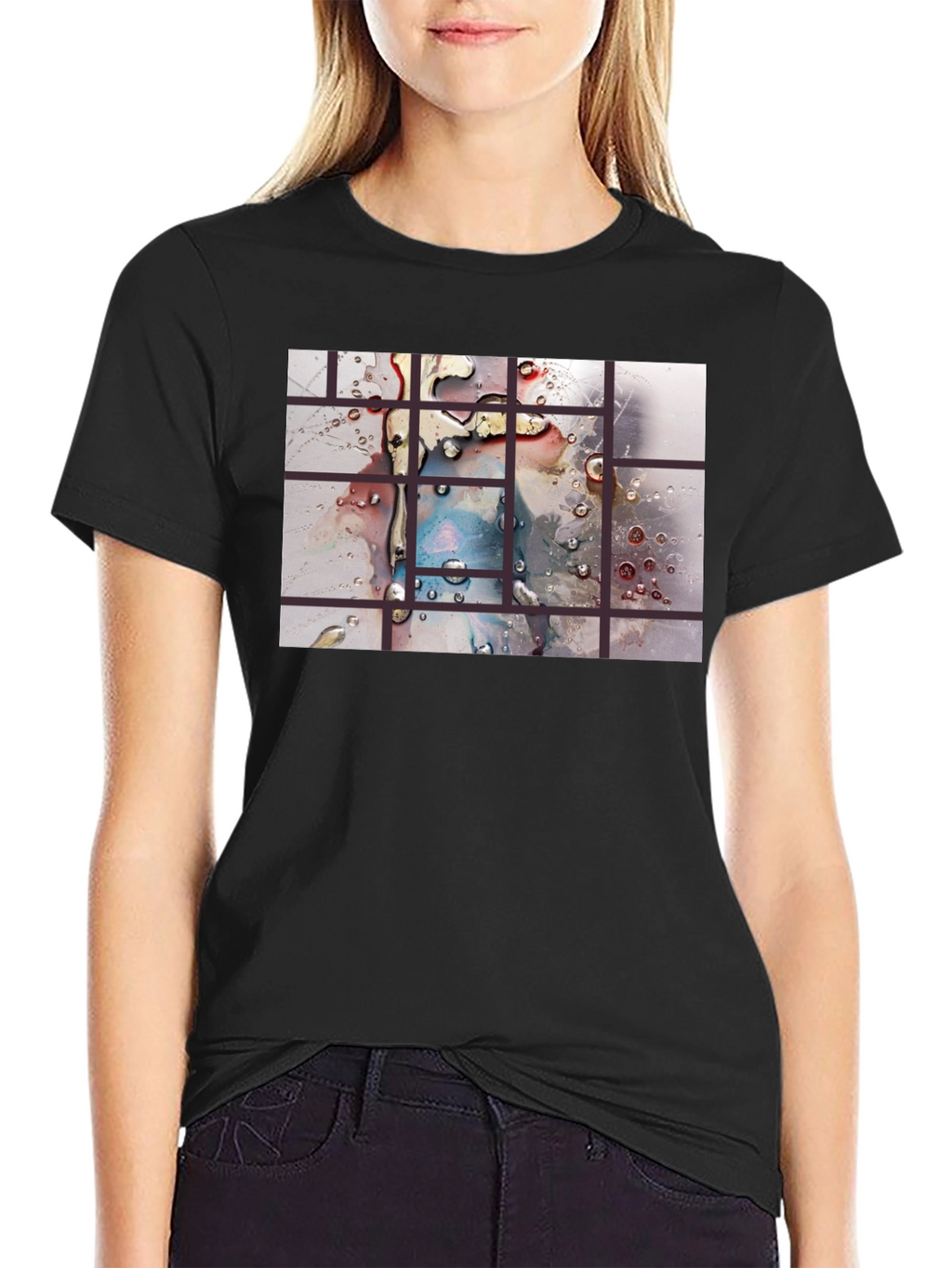 Abstract Water Droplet Grid Black T-Shirt