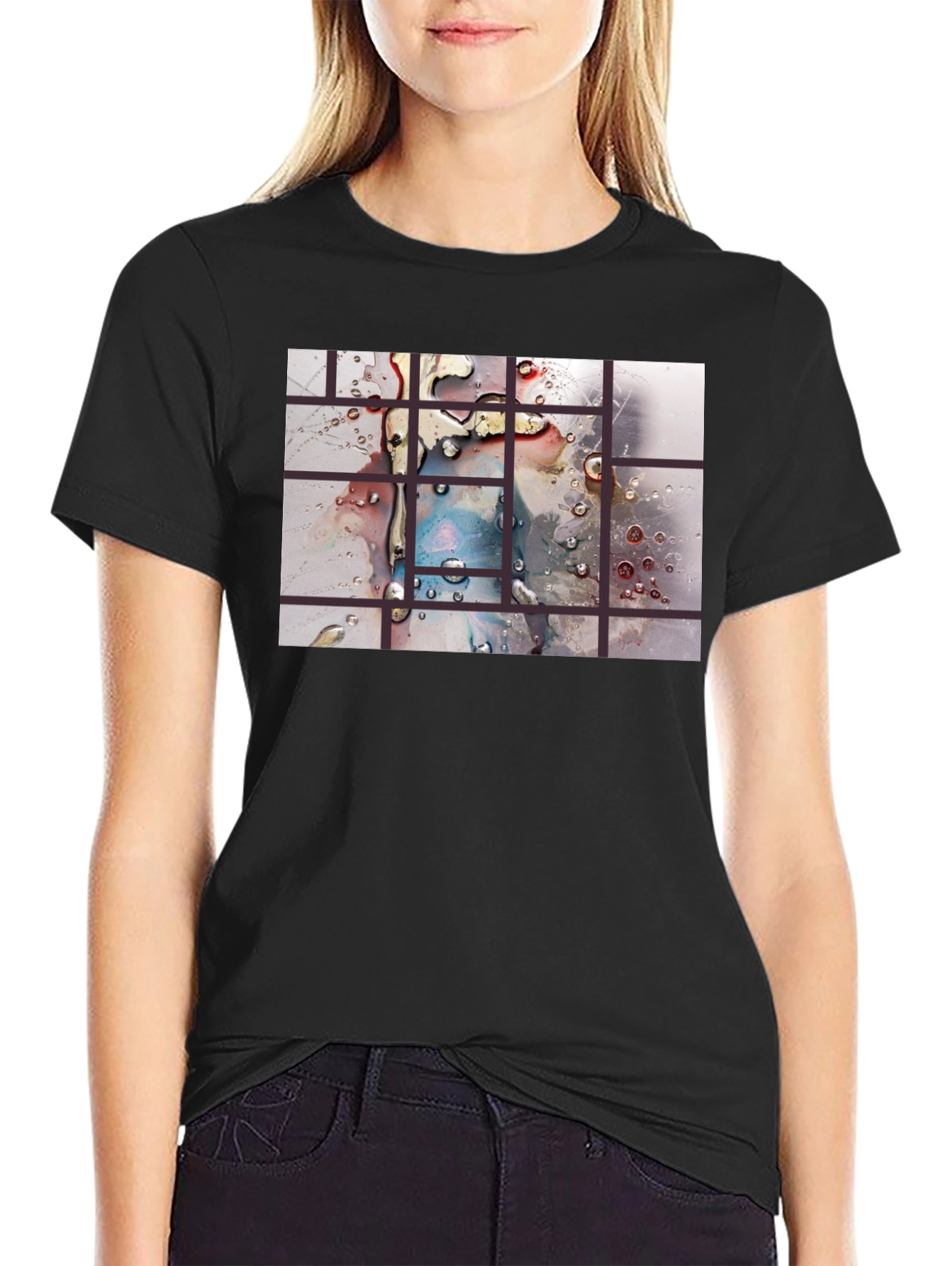 Abstract Water Droplet Grid Black T-Shirt