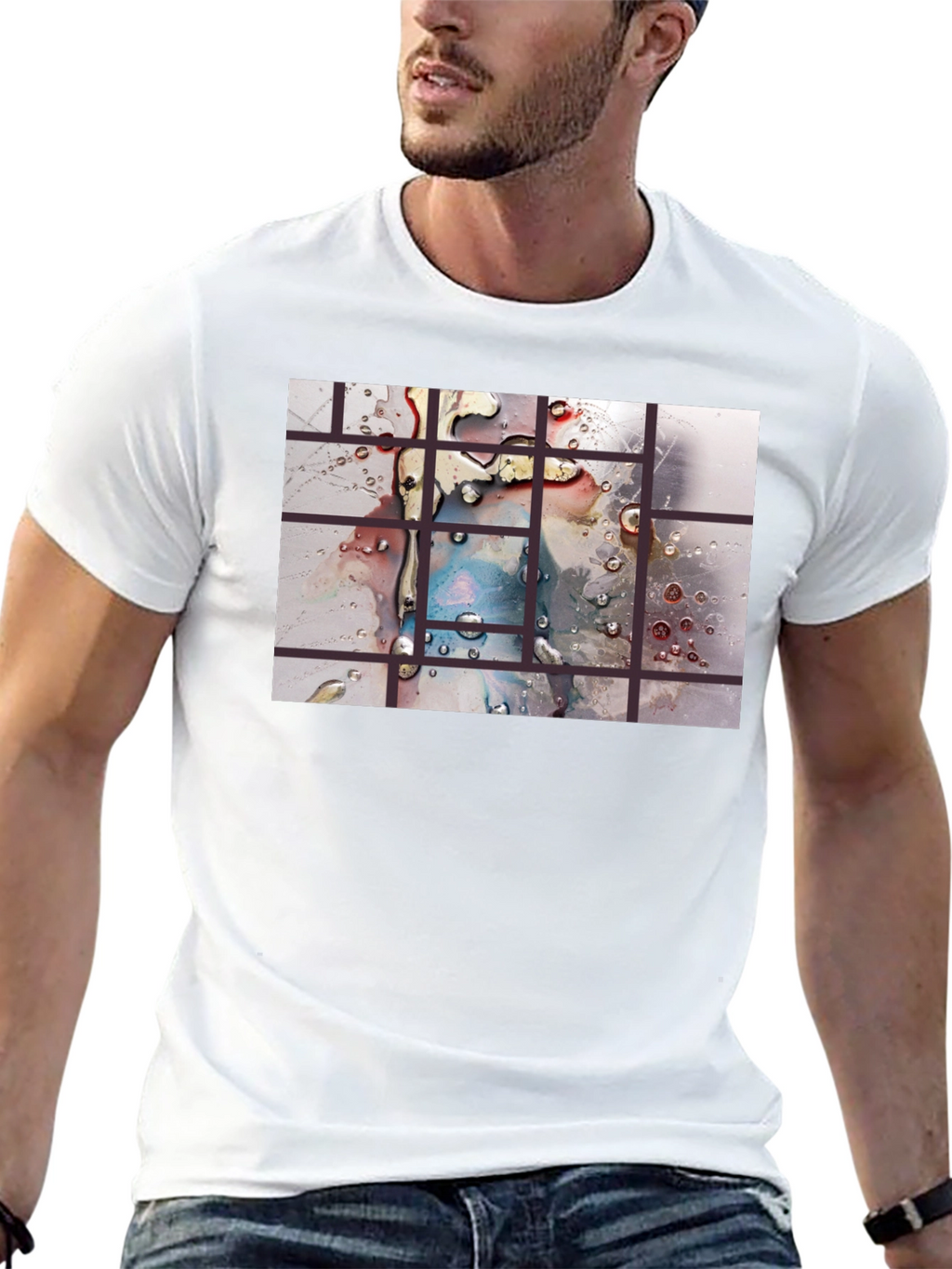 Abstract Water Droplet Grid Black T-Shirt