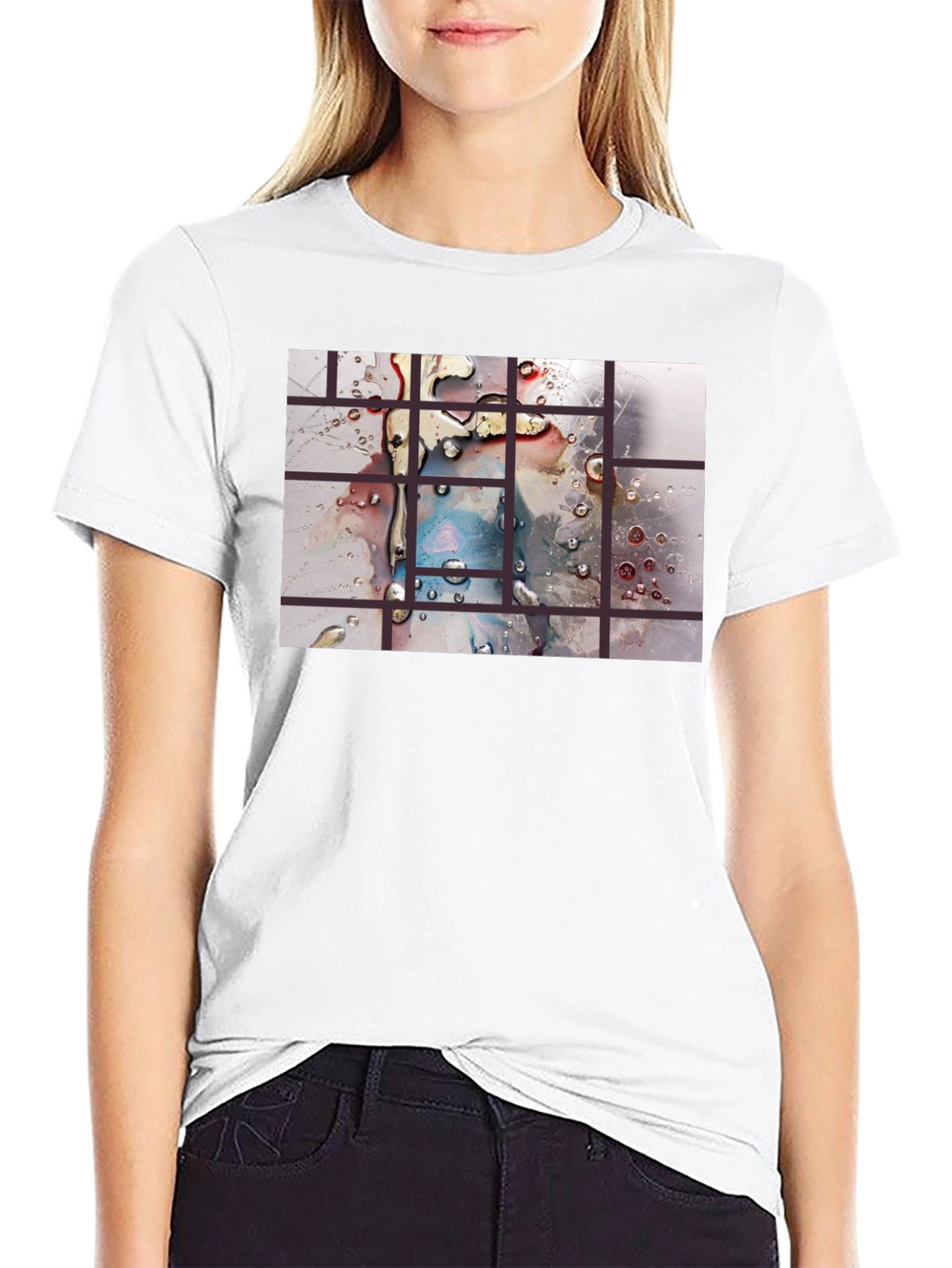 Abstract Water Droplet Grid Black T-Shirt
