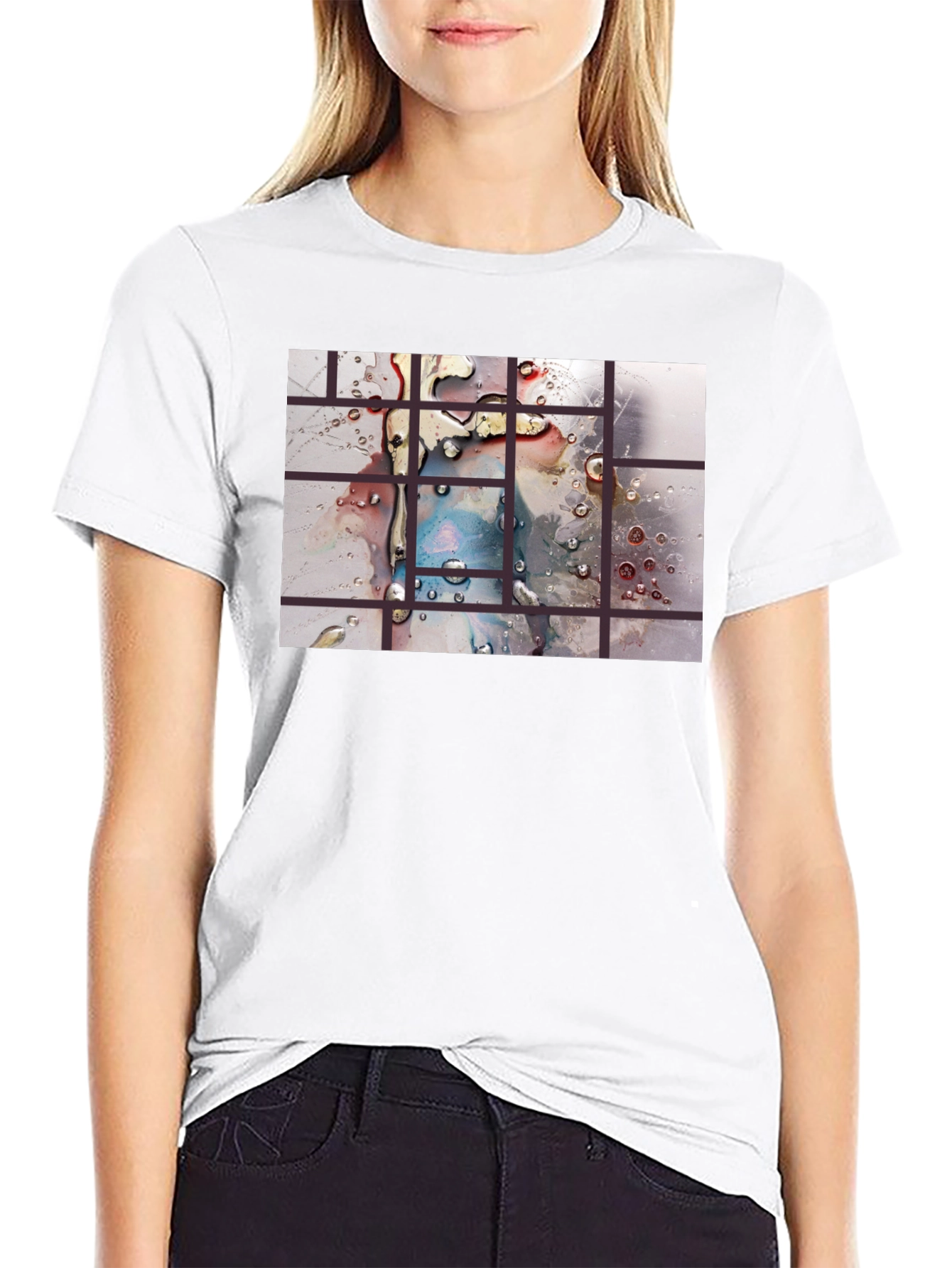 Abstract Water Droplet Grid Black T-Shirt