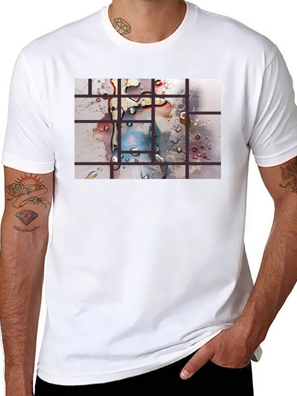 Abstract Water Droplet Grid Black T-Shirt