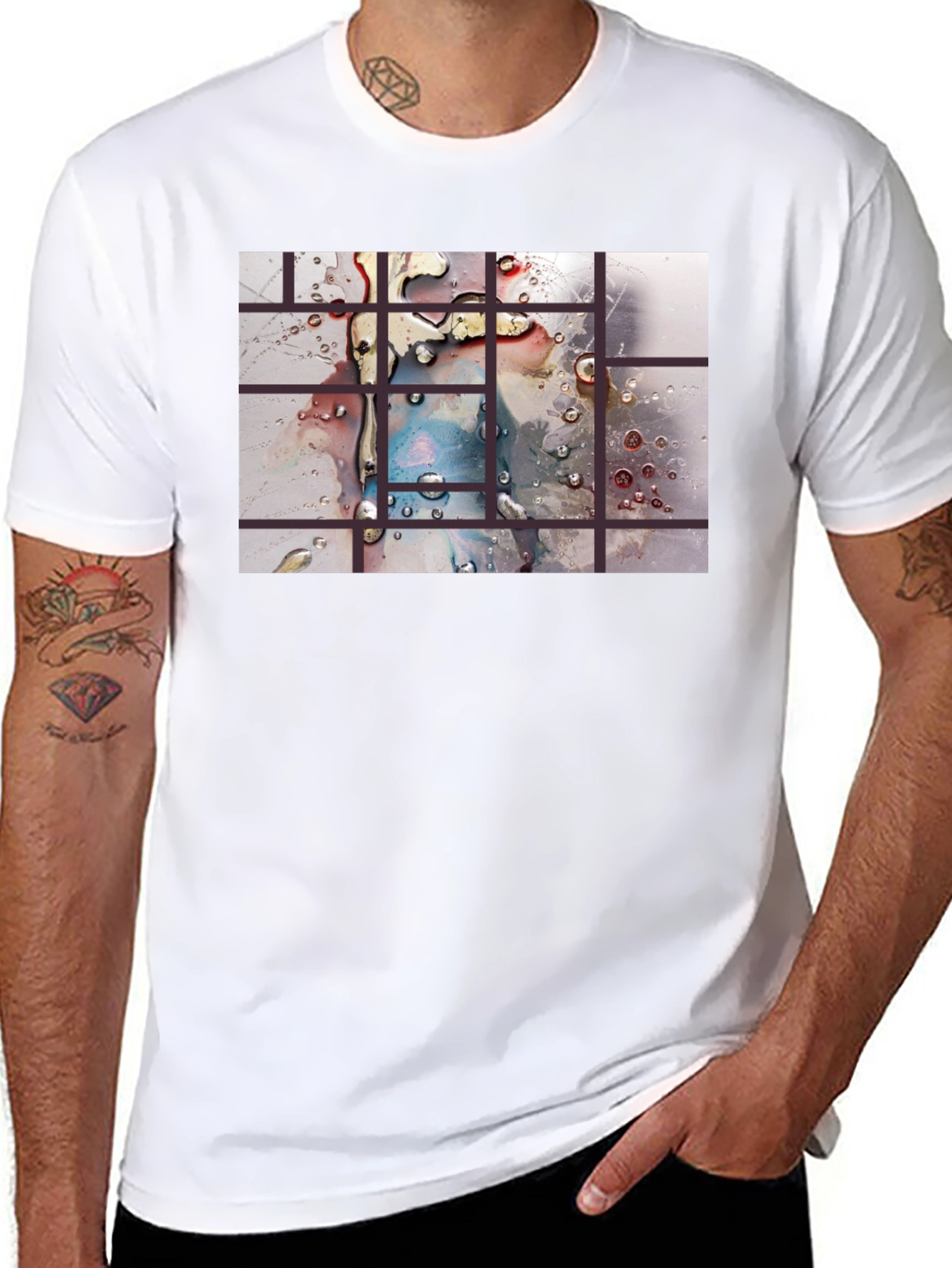 Abstract Water Droplet Grid Black T-Shirt