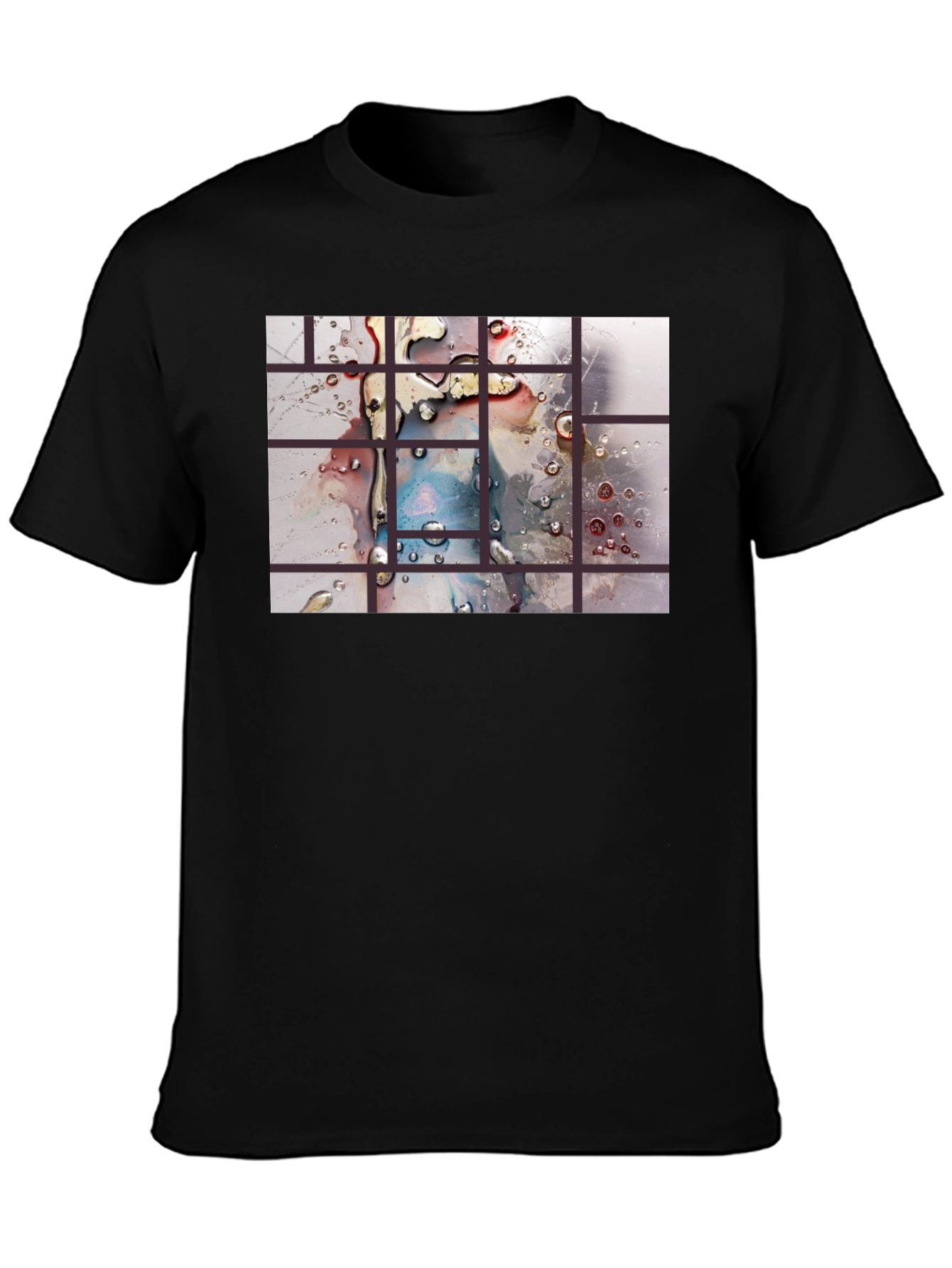 Abstract Water Droplet Grid Black T-Shirt