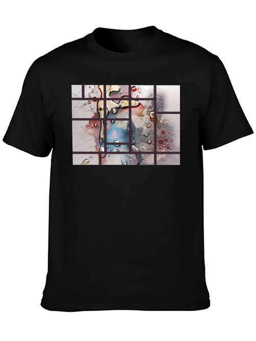 Abstract Water Droplet Grid Black T-Shirt