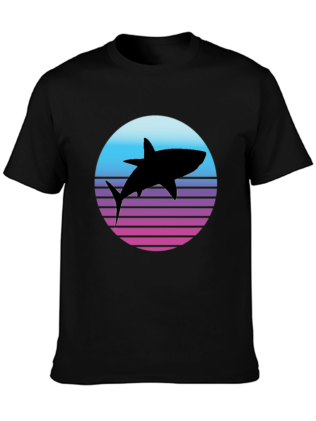 Retro Shark Graphic Tee - Black Cotton T-Shirt
