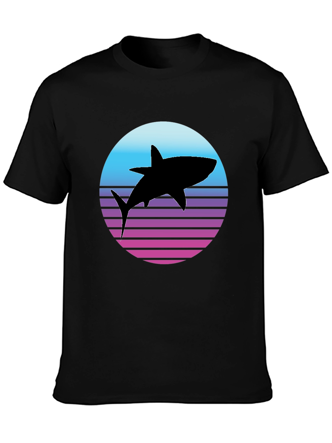 Retro Shark Graphic Tee - Black Cotton T-Shirt