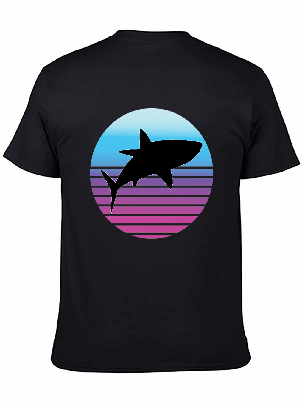 Retro Shark Graphic Tee - Black Cotton T-Shirt