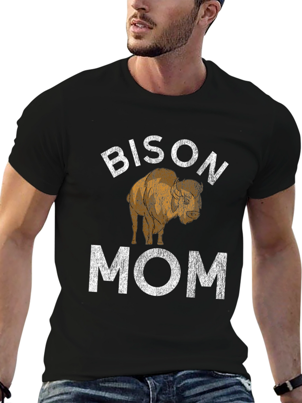 Bison Mom Graphic Tee - Black Cotton T-Shirt