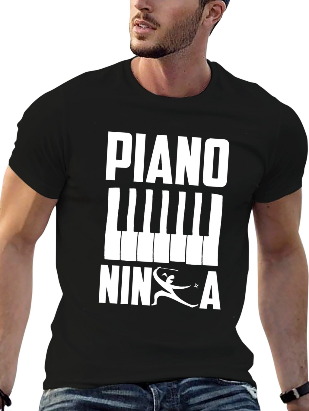 Piano Ninja Black T-Shirt - Unique Music Lover Apparel