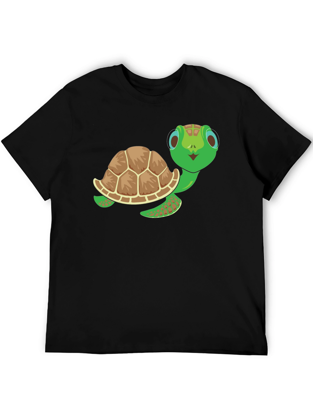 Cute Turtle Graphic Tee - Black Cotton T-Shirt