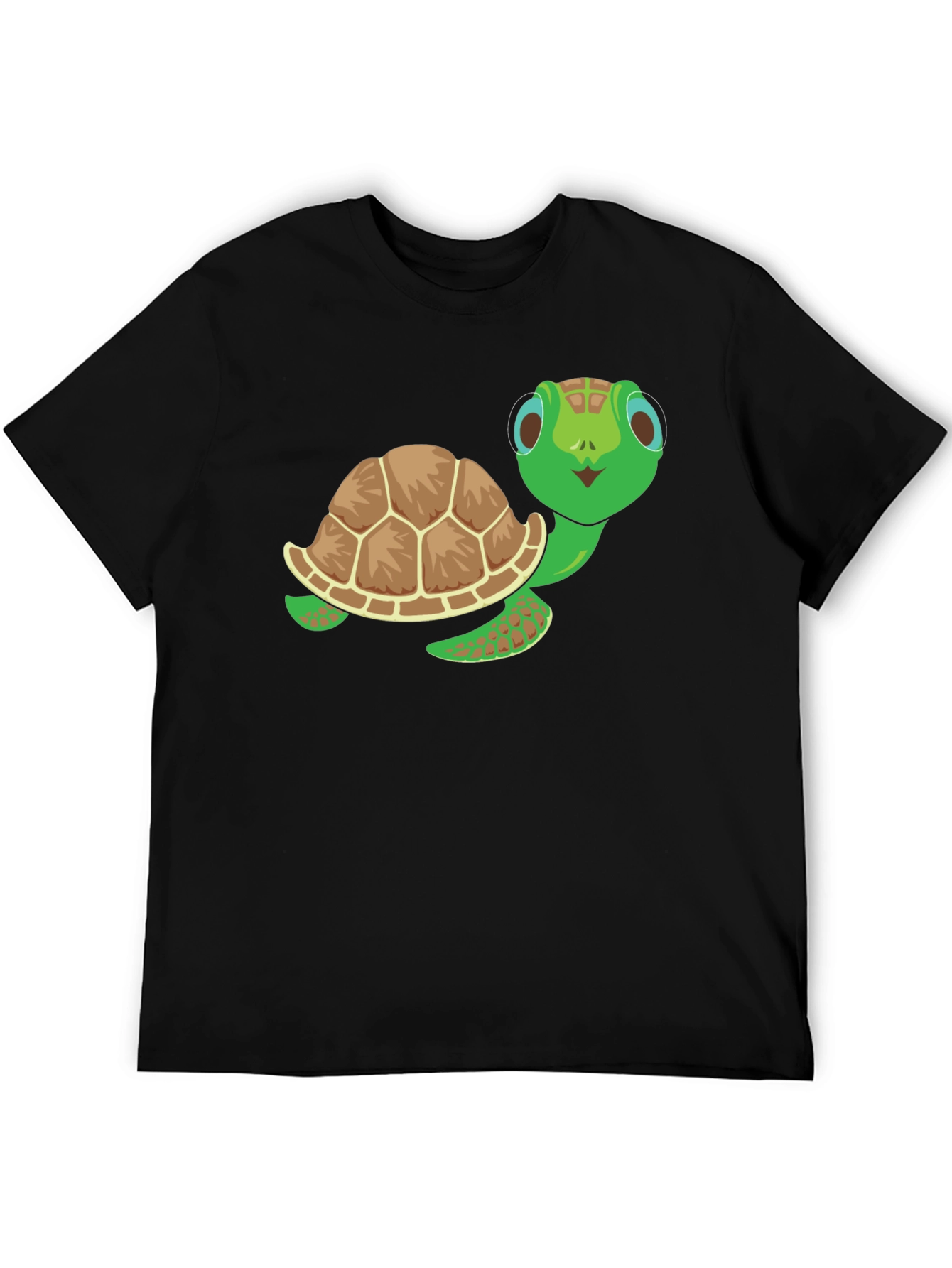 Cute Turtle Graphic Tee - Black Cotton T-Shirt