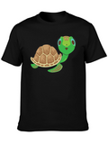 Cute Turtle Graphic Tee - Black Cotton T-Shirt