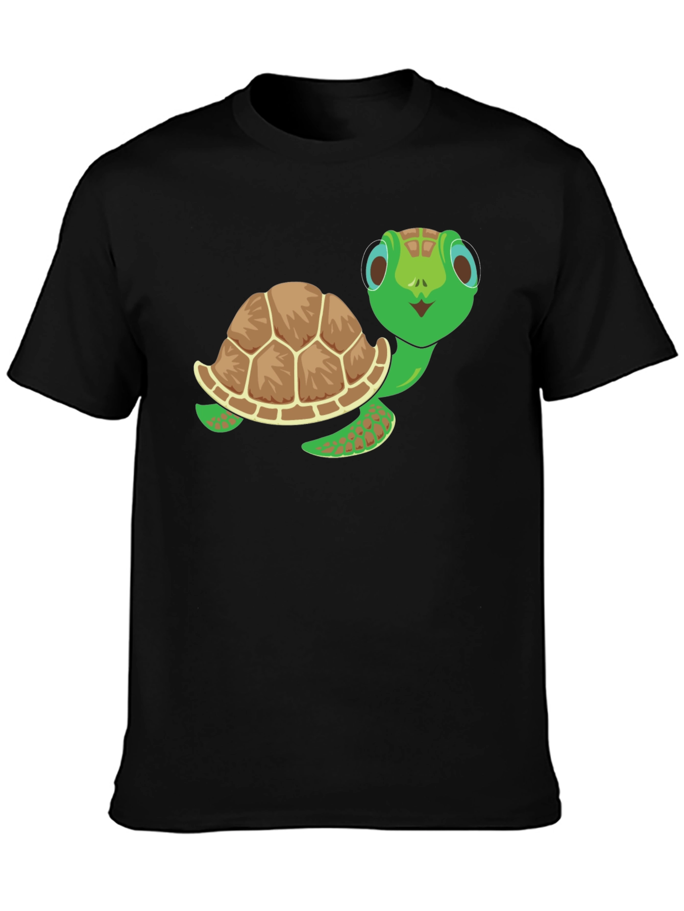 Cute Turtle Graphic Tee - Black Cotton T-Shirt