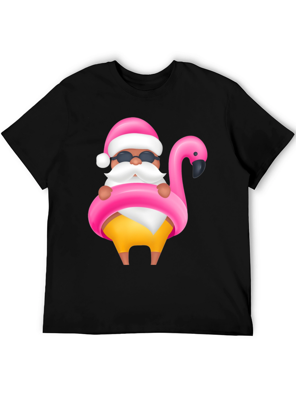 Santa Flamingo Black T-Shirt