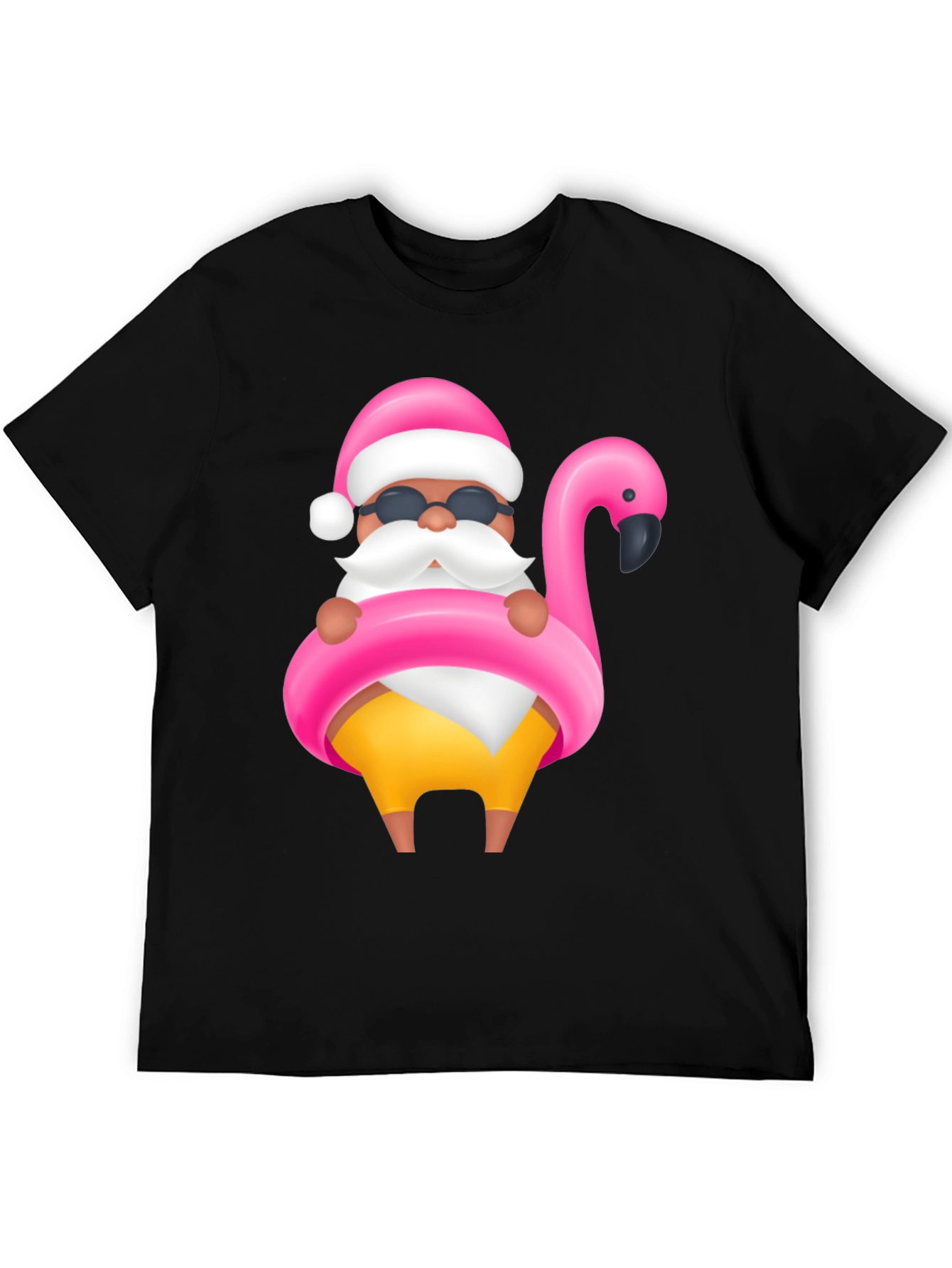 Santa Flamingo Black T-Shirt