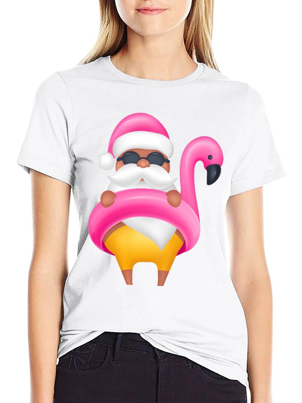 Santa Flamingo Black T-Shirt