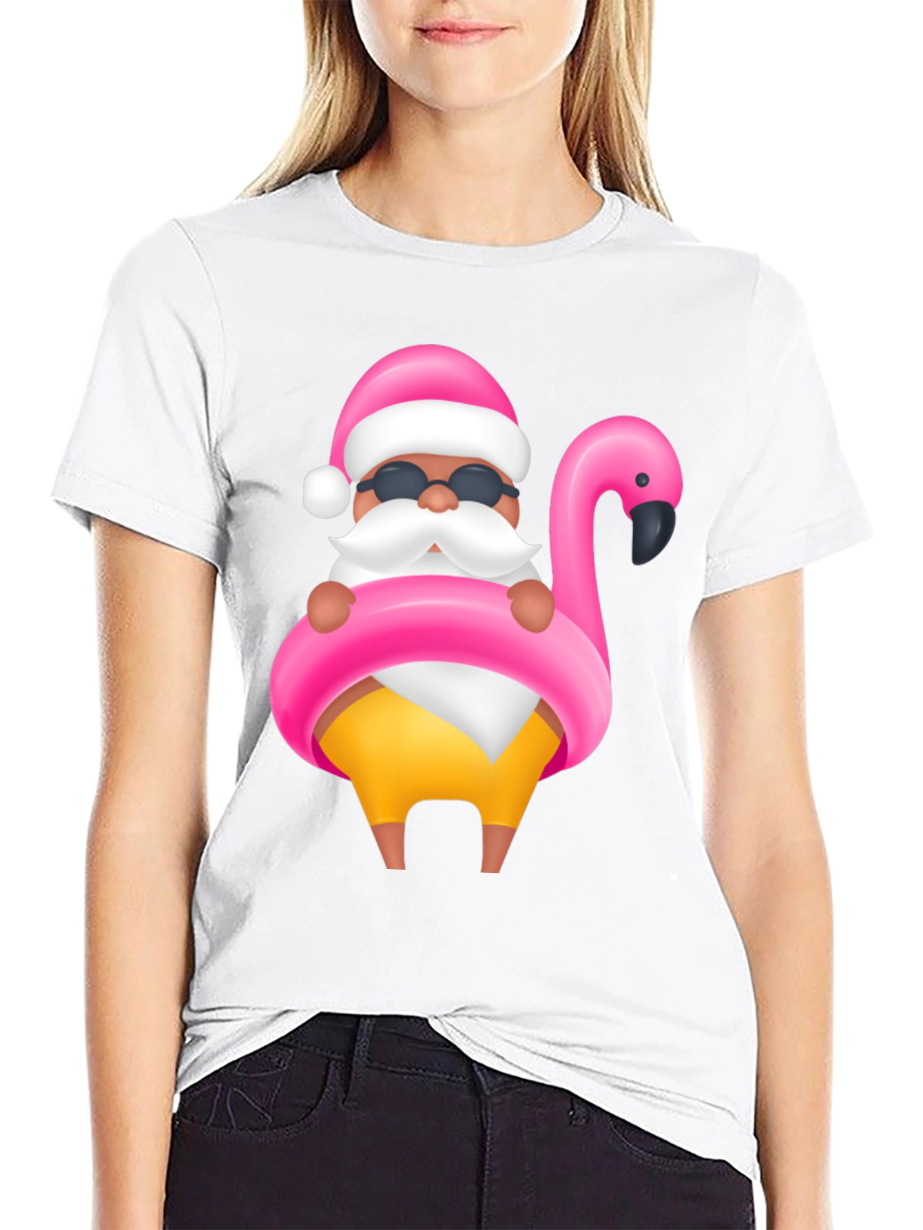 Santa Flamingo Black T-Shirt