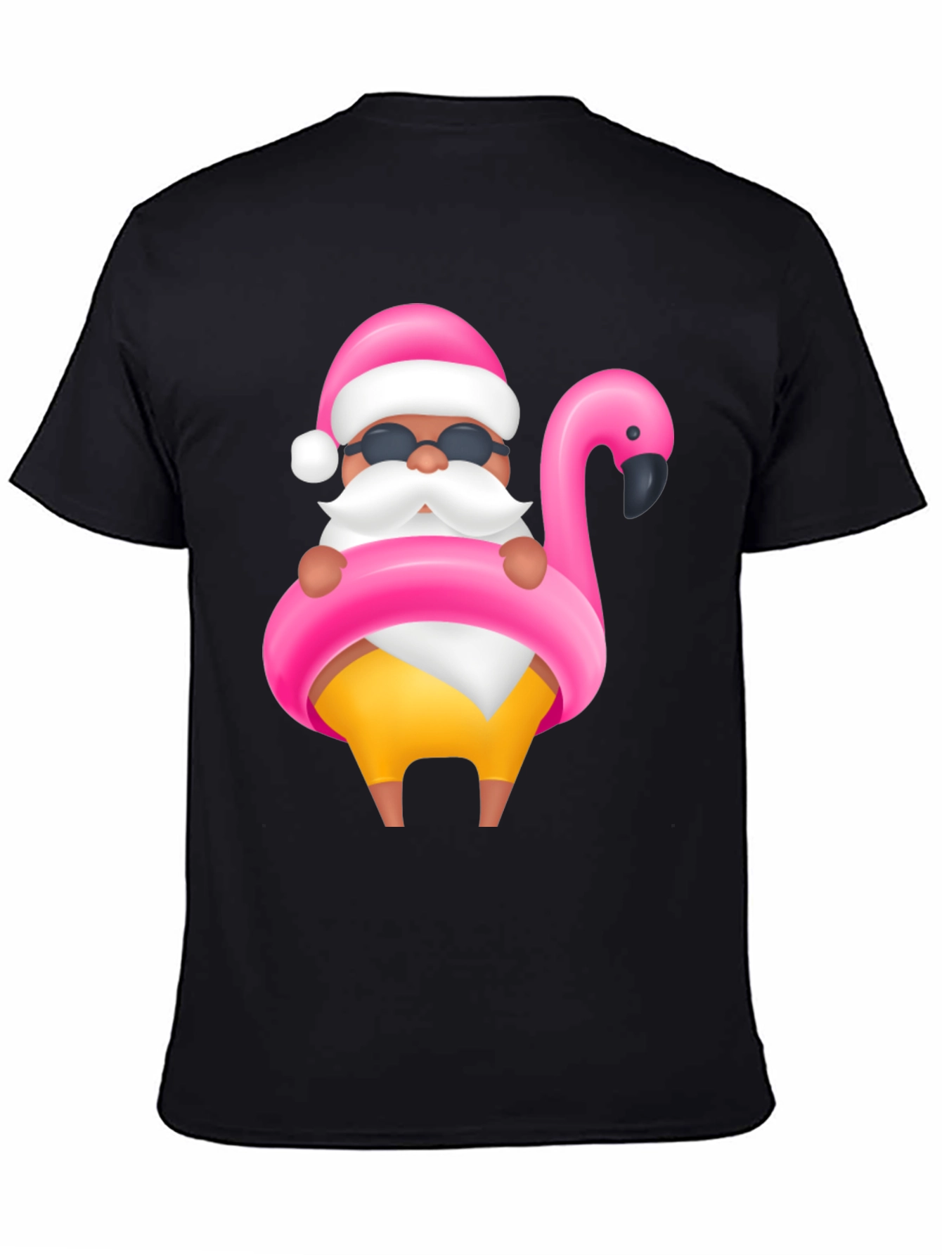 Santa Flamingo Black T-Shirt