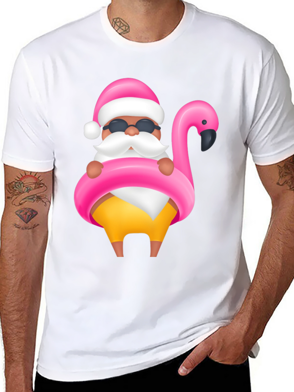 Santa Flamingo Black T-Shirt