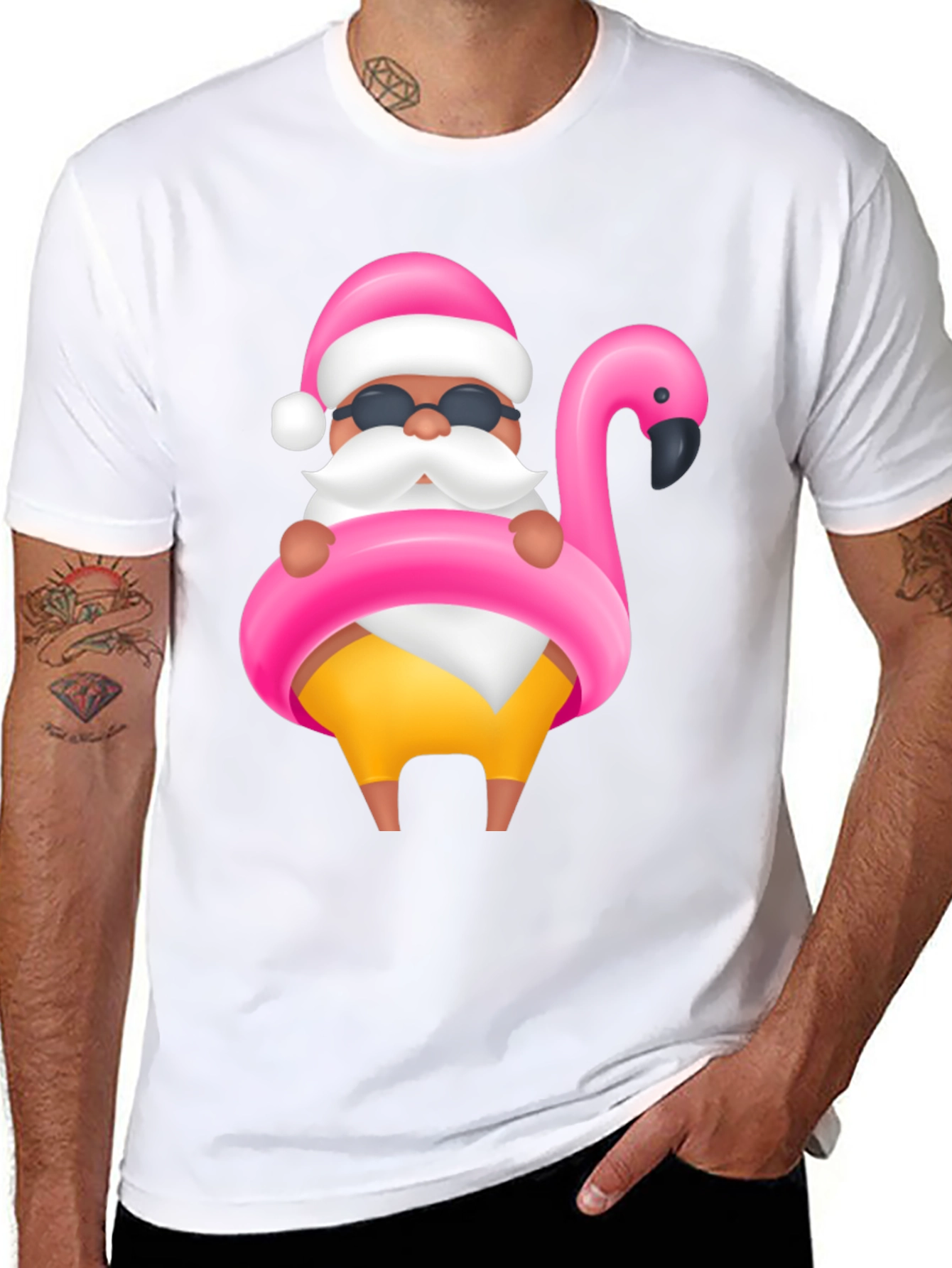 Santa Flamingo Black T-Shirt