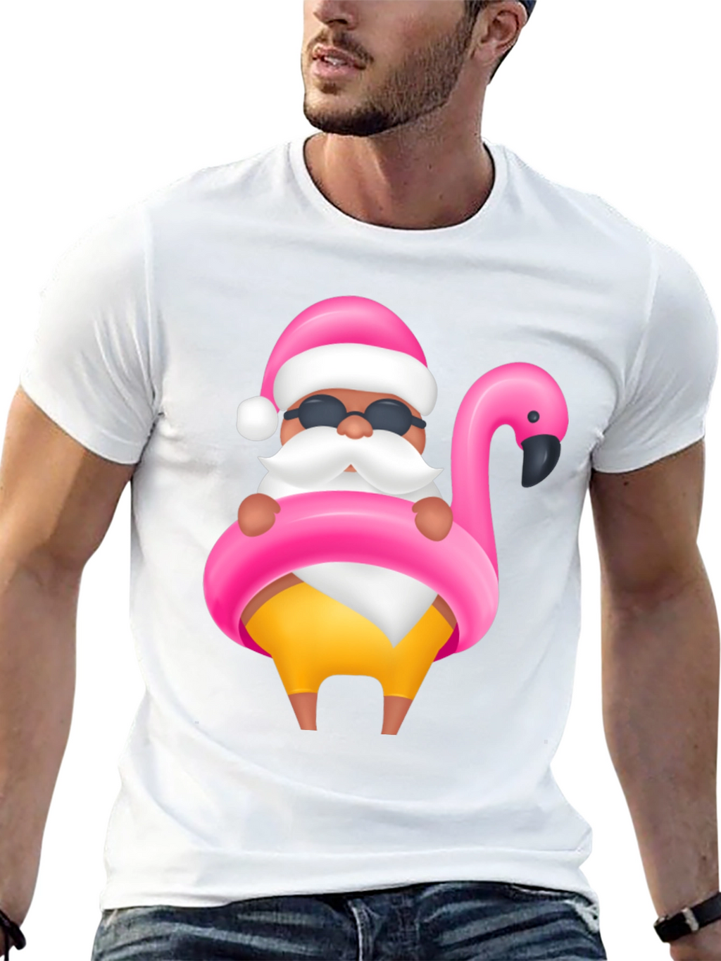 Santa Flamingo Black T-Shirt