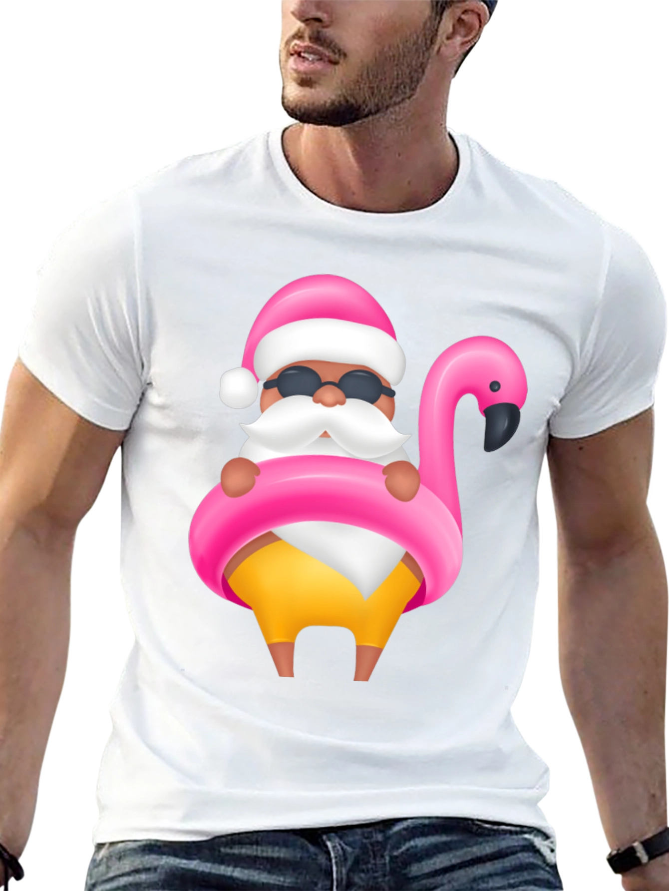 Santa Flamingo Black T-Shirt