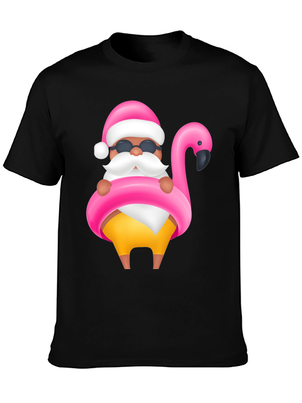 Santa Flamingo Black T-Shirt