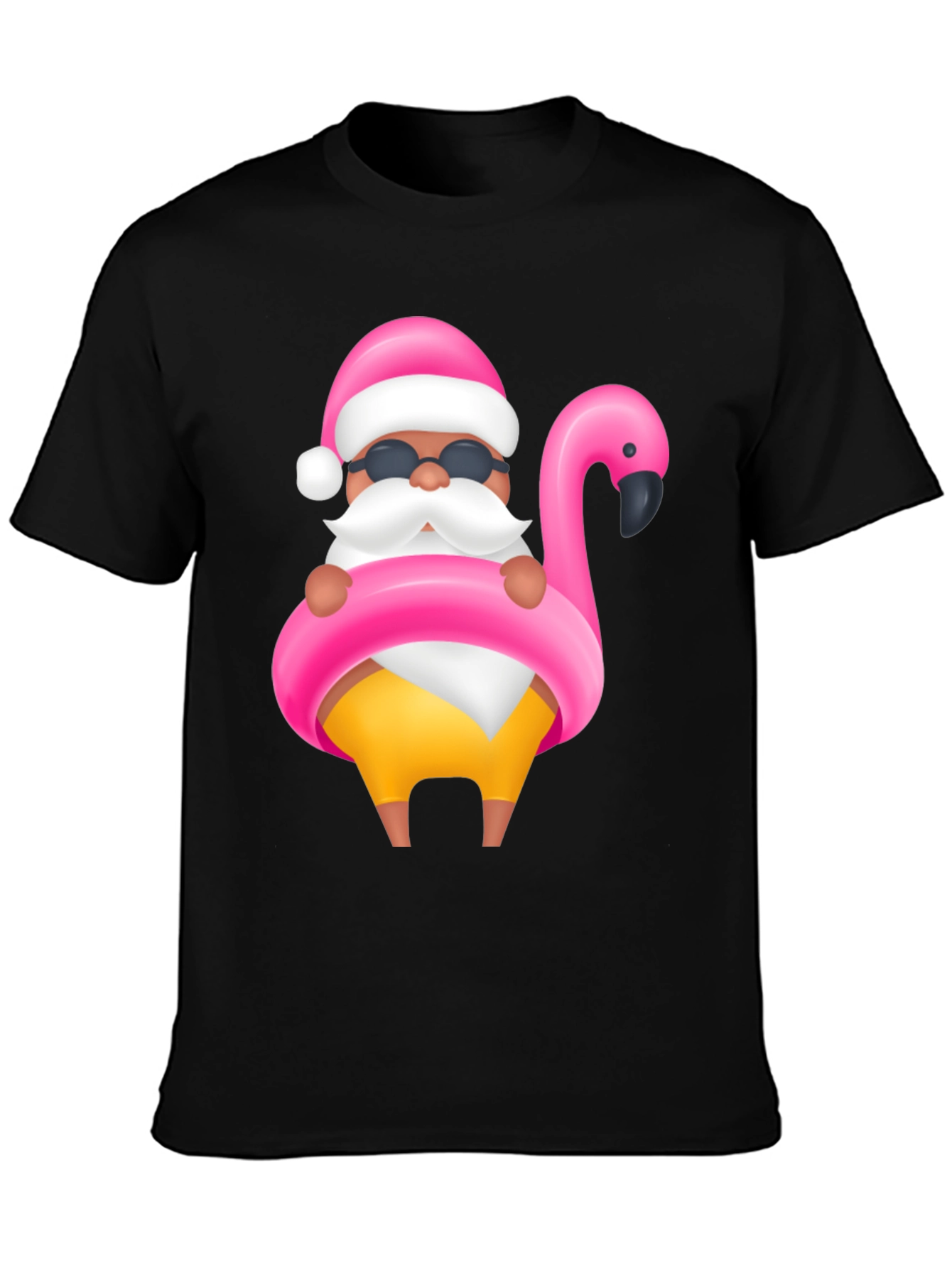 Santa Flamingo Black T-Shirt