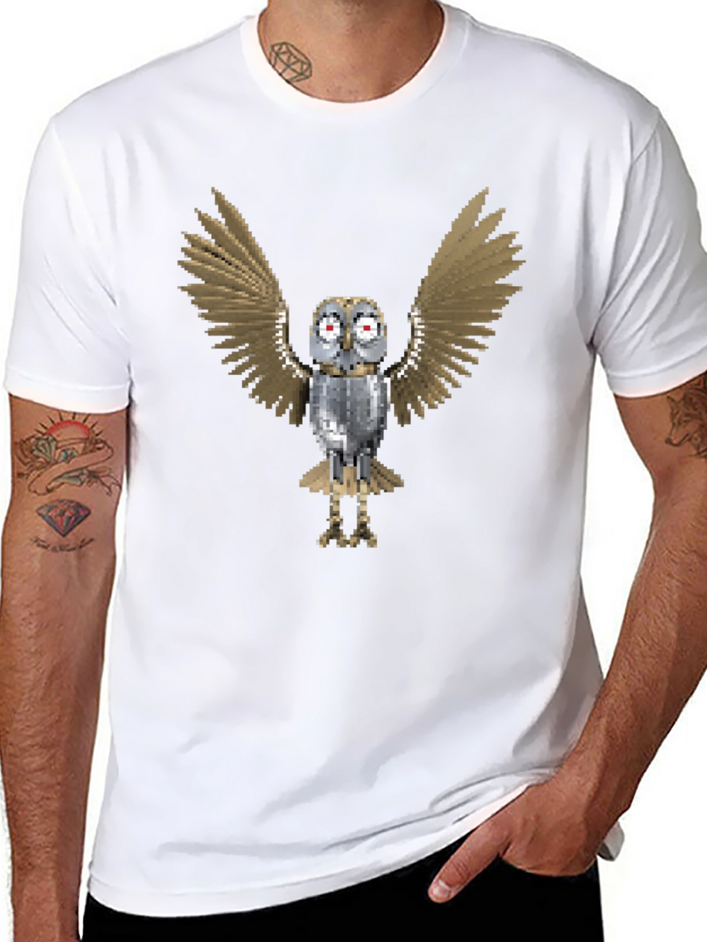 Pixel Art Owl Graphic Tee - Mens Black T-Shirt