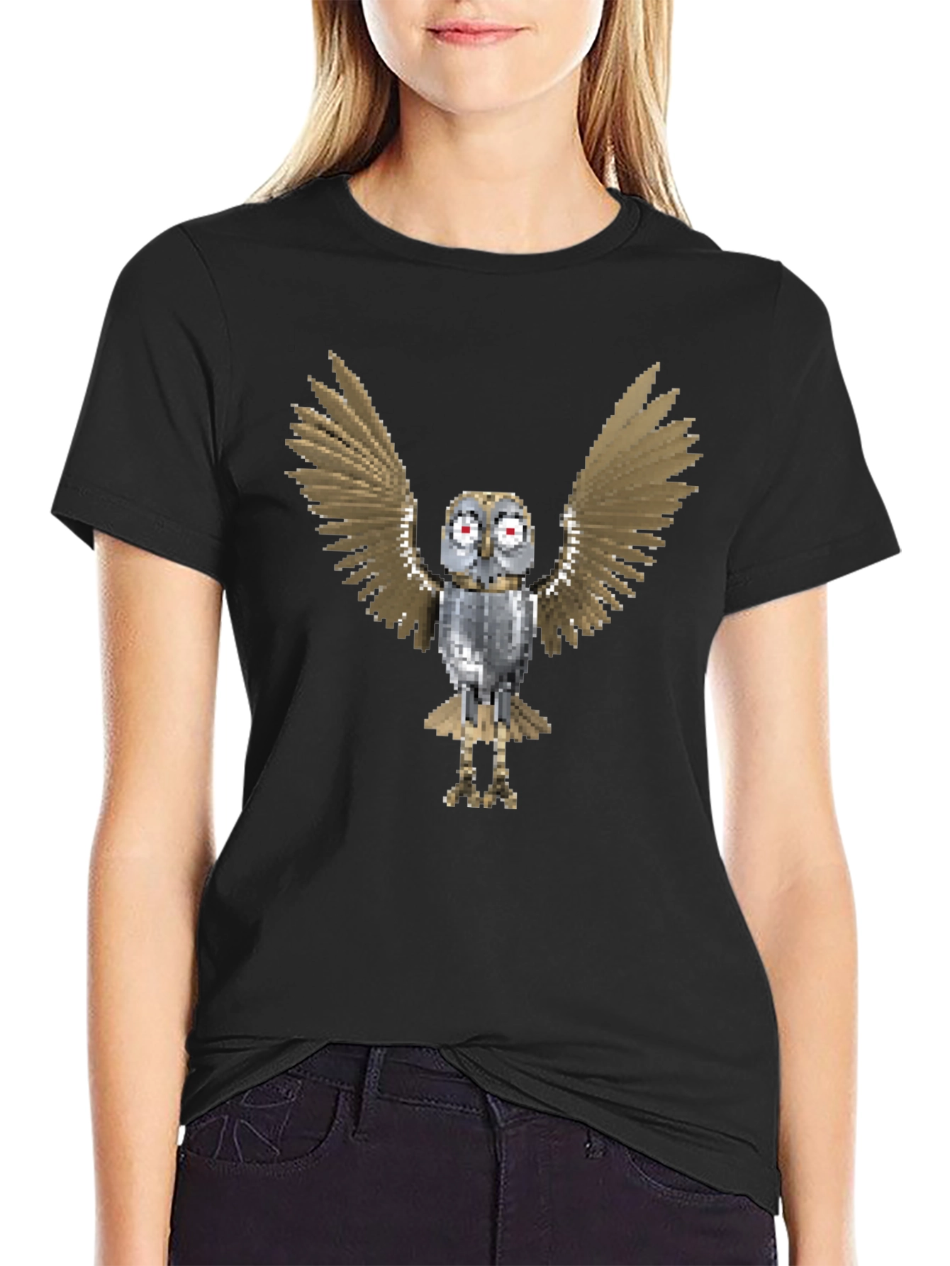 Pixel Art Owl Graphic Tee - Mens Black T-Shirt