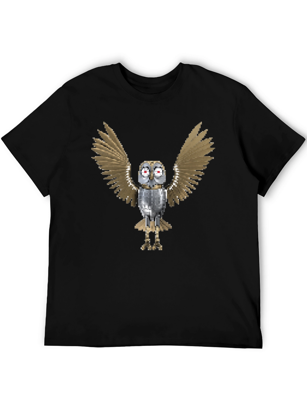 Pixel Art Owl Graphic Tee - Mens Black T-Shirt