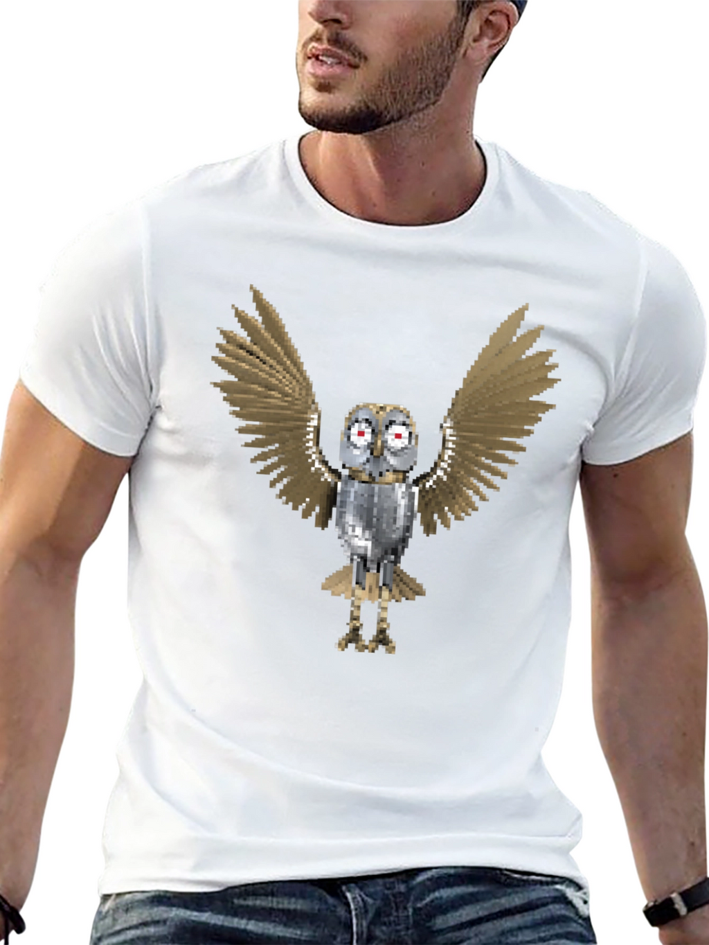 Pixel Art Owl Graphic Tee - Mens Black T-Shirt