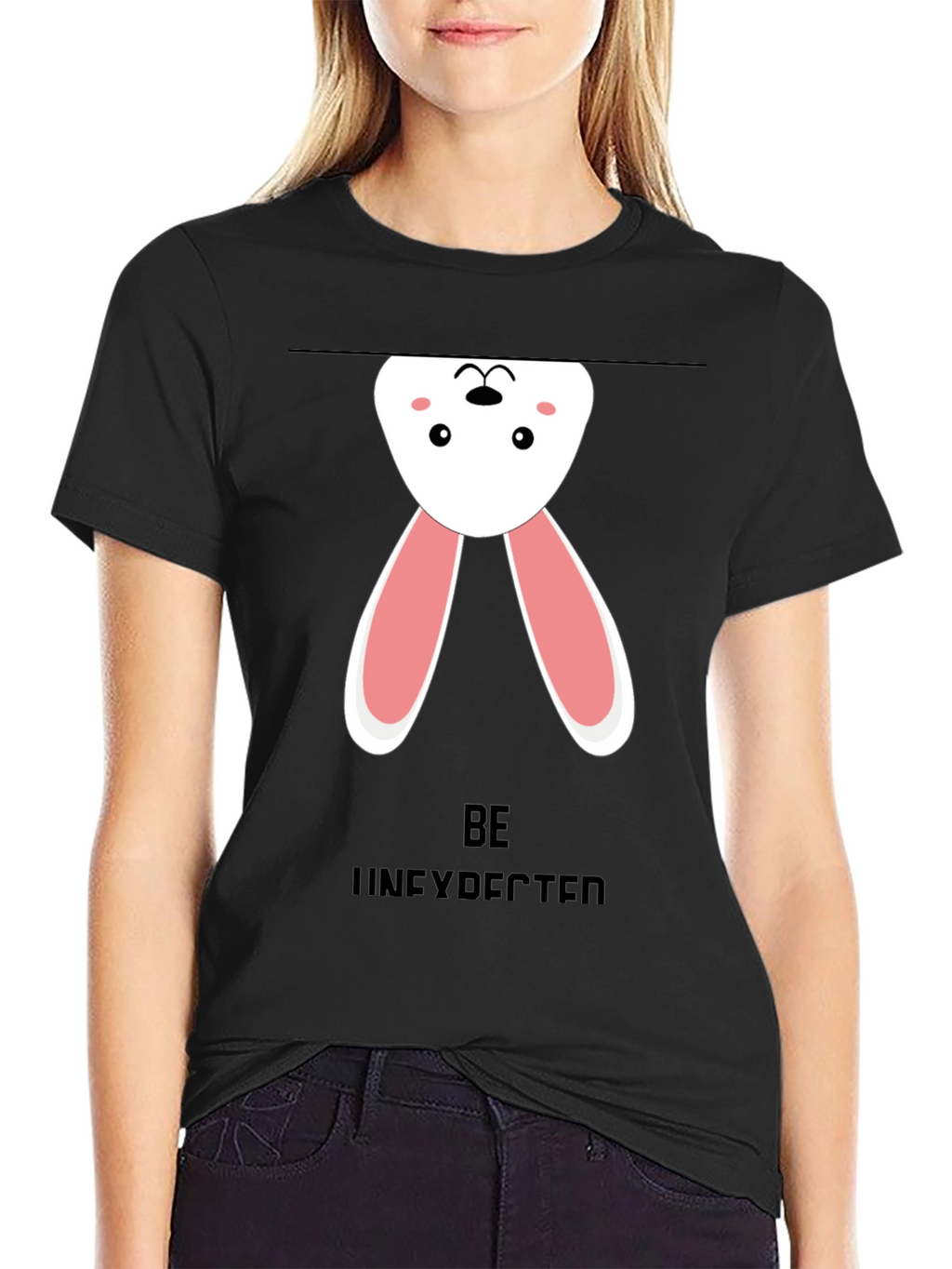 Upside Down Bunny Graphic Tee - Black Cotton
