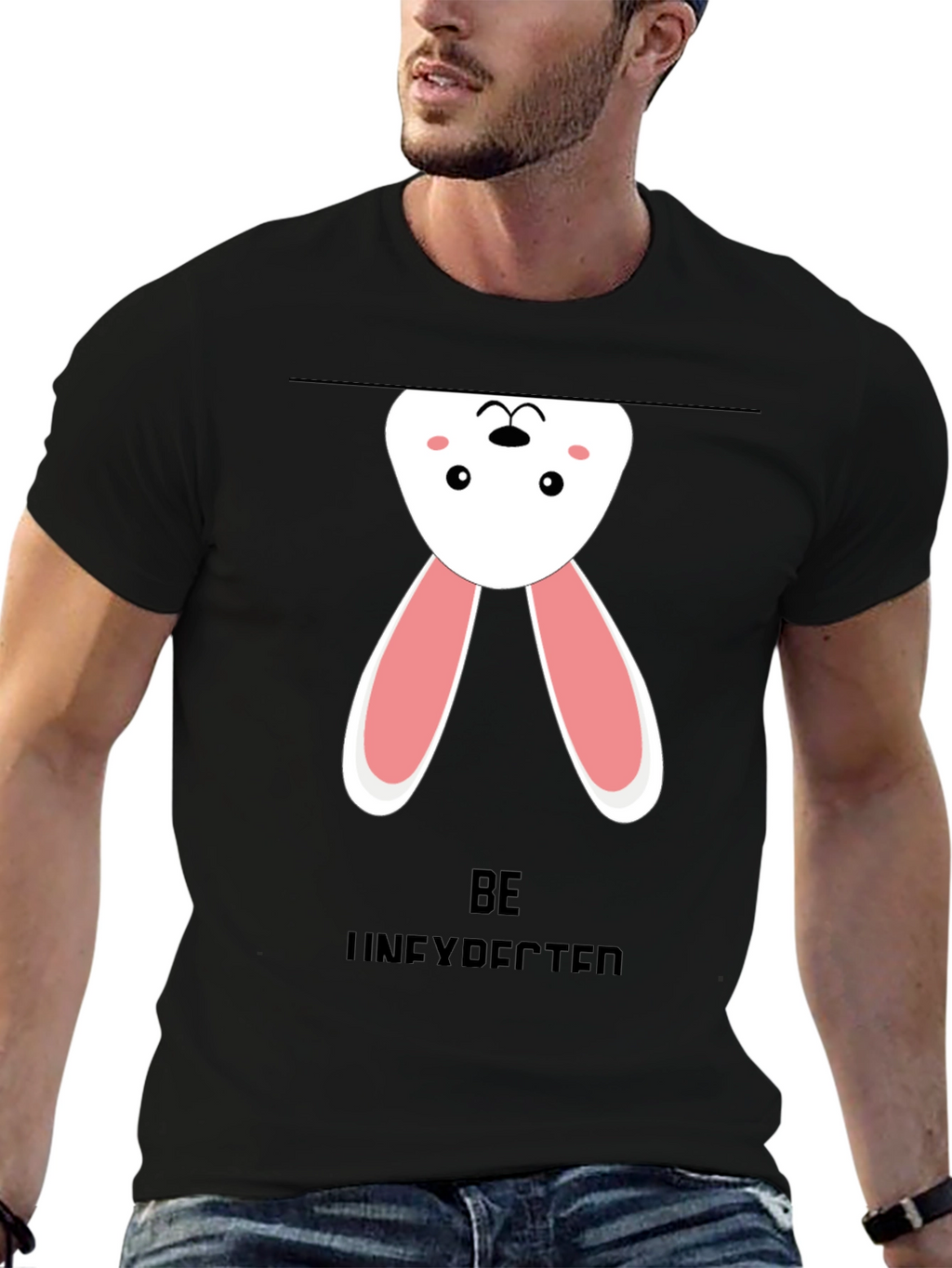 Upside Down Bunny Graphic Tee - Black Cotton